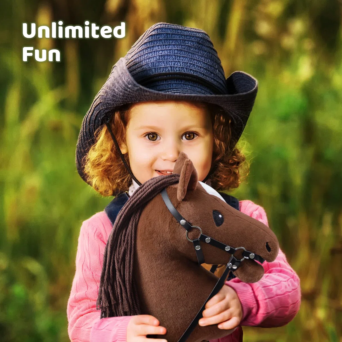 BEJOYCavallo in legno, peluche, per equitazione, per bambini, con cavezza e corda, marrone scuro