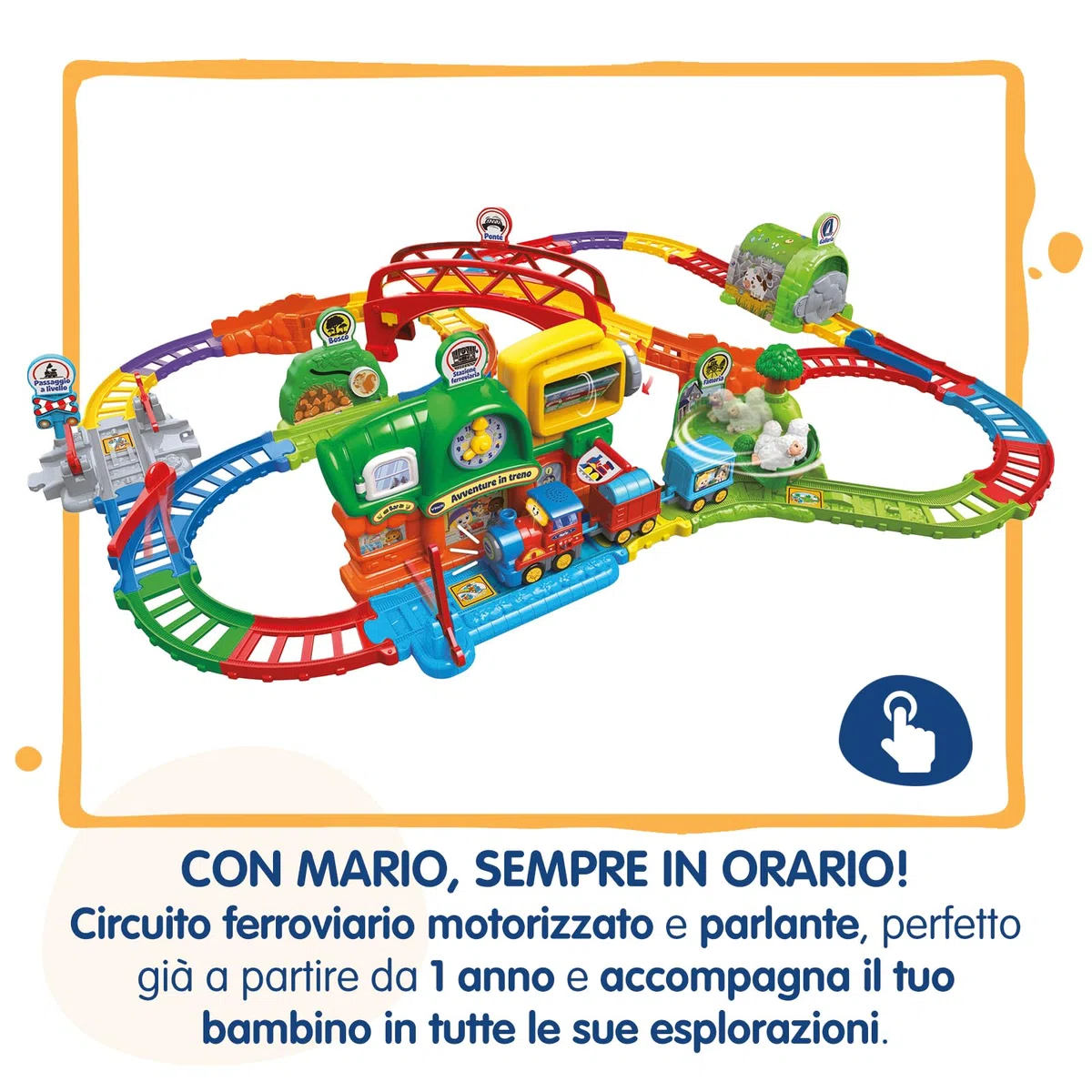 VTech Vroom Vroom Go - Avventure in Treno, Pista Trenino Elettrico con Ostacoli, Inclusa Locomotiva Motorizzata e Vagoni, 6 Zone Magiche, Lingua Italiana, Batterie Incluse, 1-5 Anni