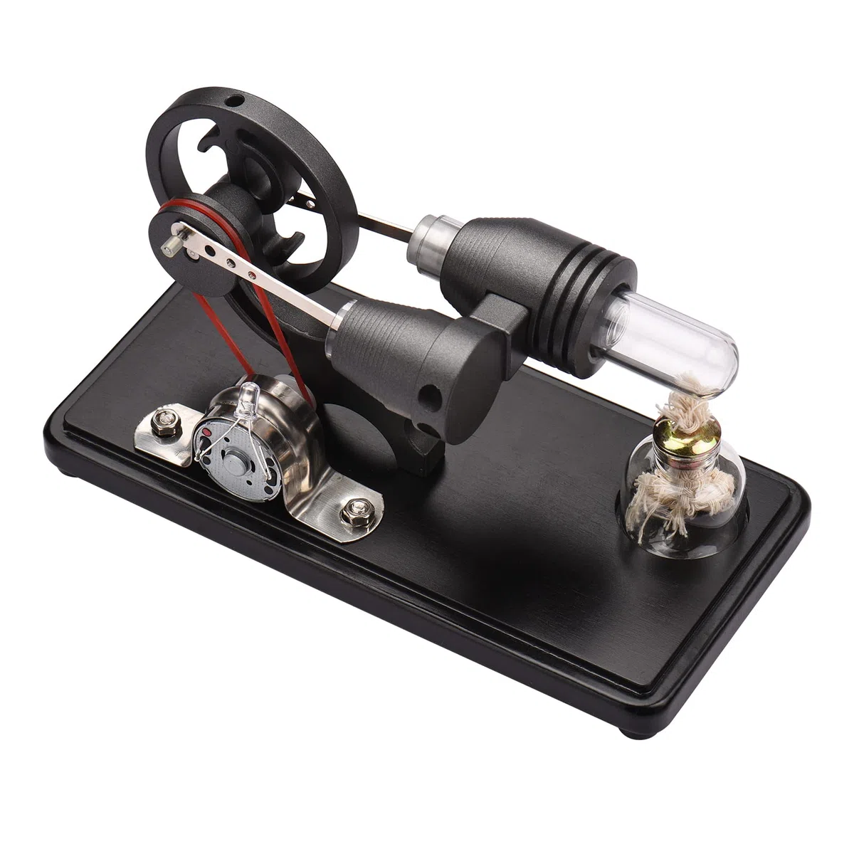 Mini motore Stirling, kit di motore stirling ad aria calda, generatore di corrente con luce LED, design volano dollaro, esperimento scientifico con base in faggio, per insegnanti e scuola
