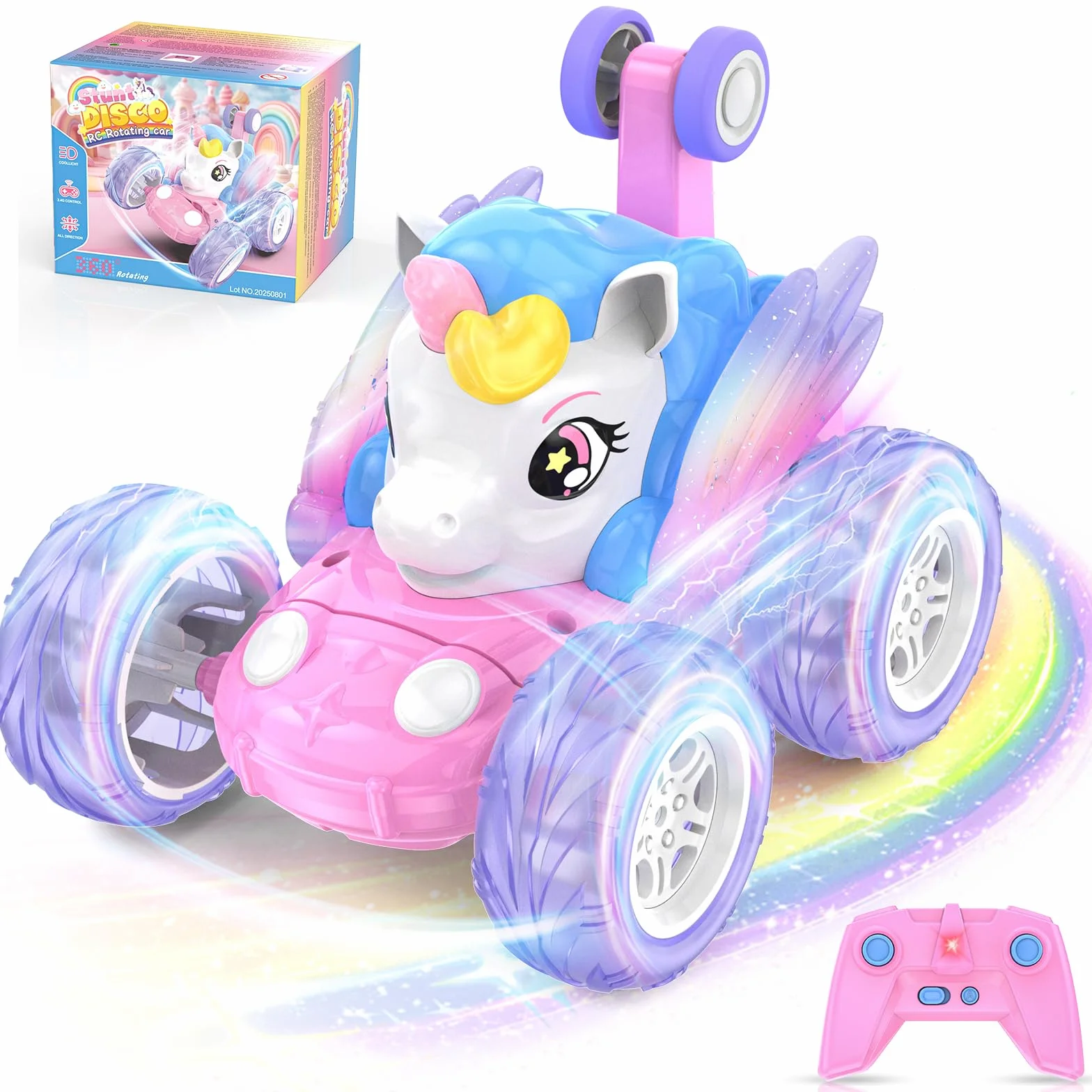 Macchina Telecomandata Bambini, Giochi Unicorno Bambina Bimba 3 4 5 6 7 8 Anni Monster Truck Auto Radiocomandata Acrobatica con Luci Giocattoli Macchinina RC Car Gioco Regalo Compleanno Natale