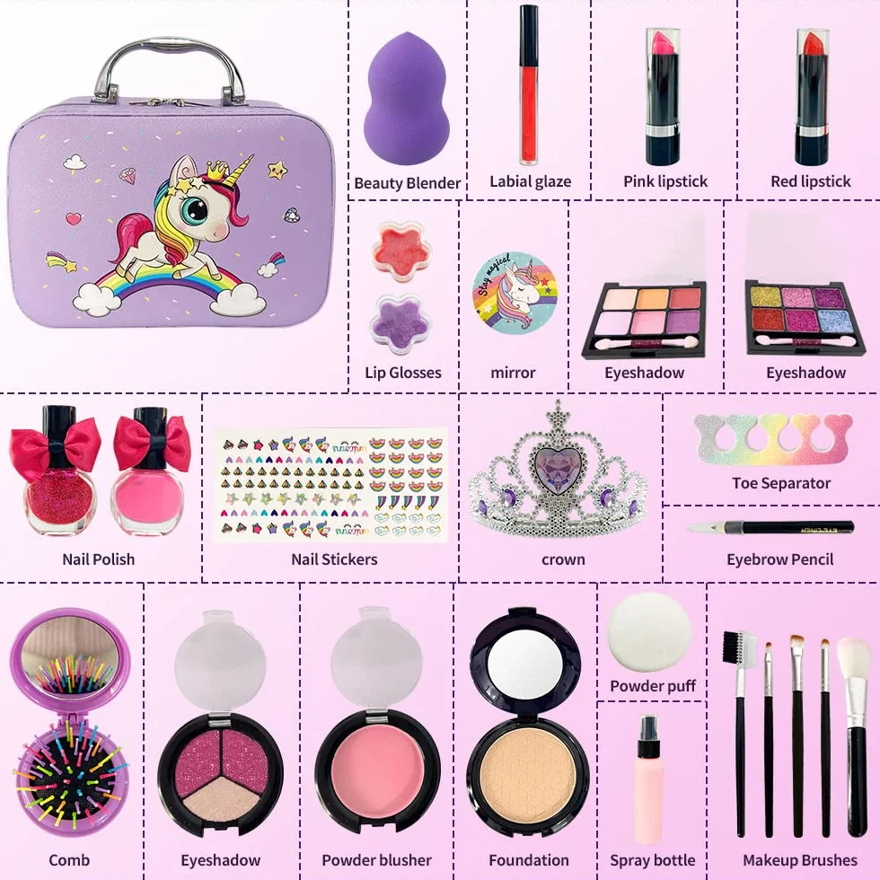 XINGGANG Trucchi Bambina Set, 27 Pezzi Valigetta Trucchi Unicorno Bambina, Sicuro e Lavabile Set Trucchi Bambina, Giochi Bambina, Natale, Compleanno, Regali per Ragazze dai 4 ai 12 Anni