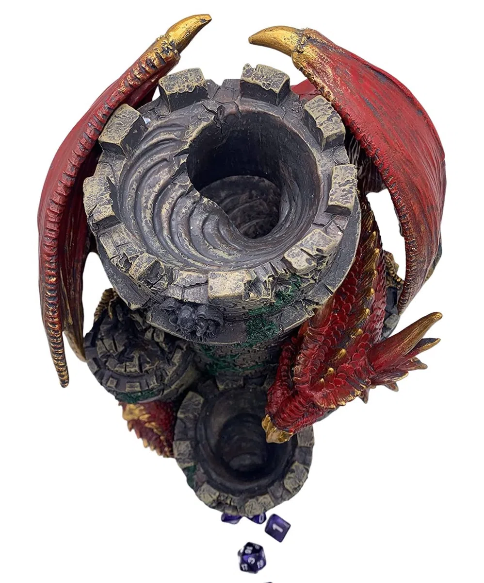 Torre dei dadi del drago rosso - Torre rotante in resina dipinta a mano da 26 cm - Perfetto per DnD, RPG e RPG da tavolo - Incredibile regalo GM