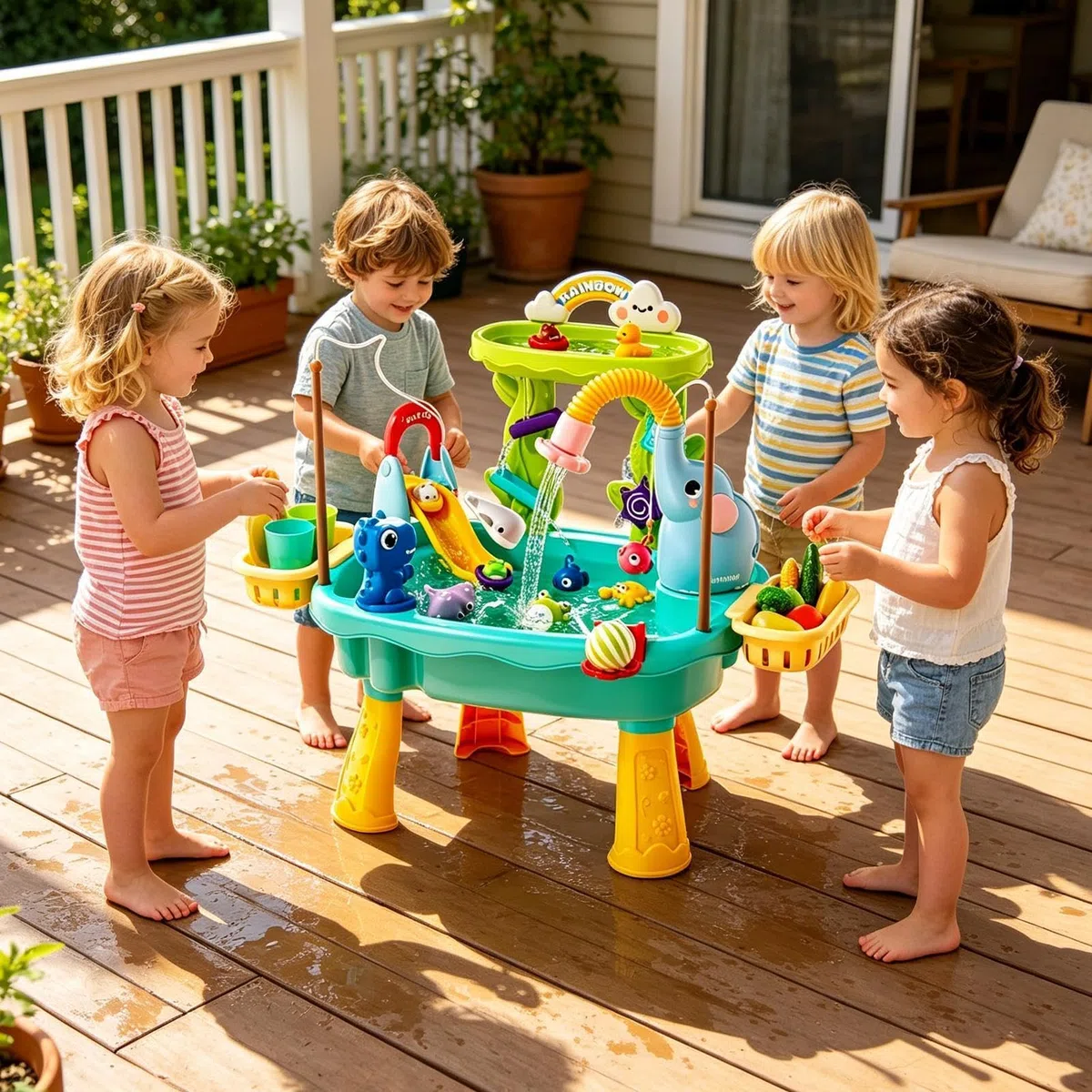 Tavolo d'acqua per bambini, giocattolo con pompa elettrica, giocattolo acquatico estivo, per bambini prescolari, cortile, giardino, spiaggia, campeggio, asilo, bagno, sala giochi, vacanze