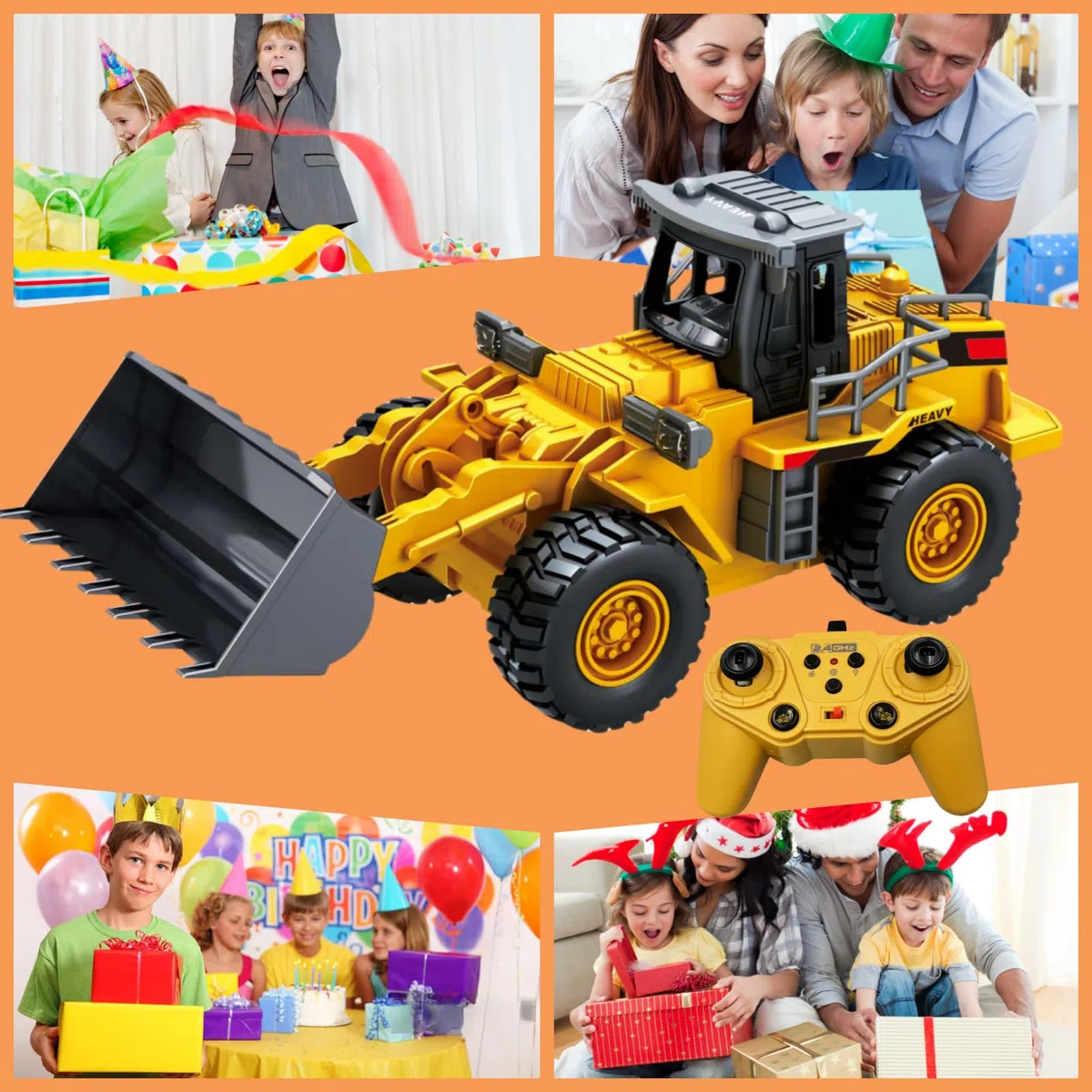 9 Canale 1:16 quattro ruote Bulldozer telecomandato giocattolo,con luci e suono, pala in metallo,telecomando senza fili,Caricatore Frontale con Telecomando,per Regali Per Bambini
