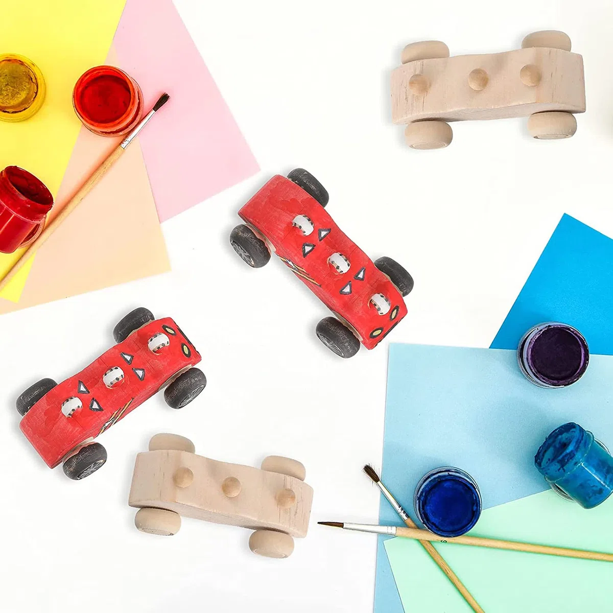 Allazone 12 Pz Auto in Legno Fai Da Te, Legno per La Pittura Mini DIY con Adesivo, Progetti di Artigianato (12pcs auto)