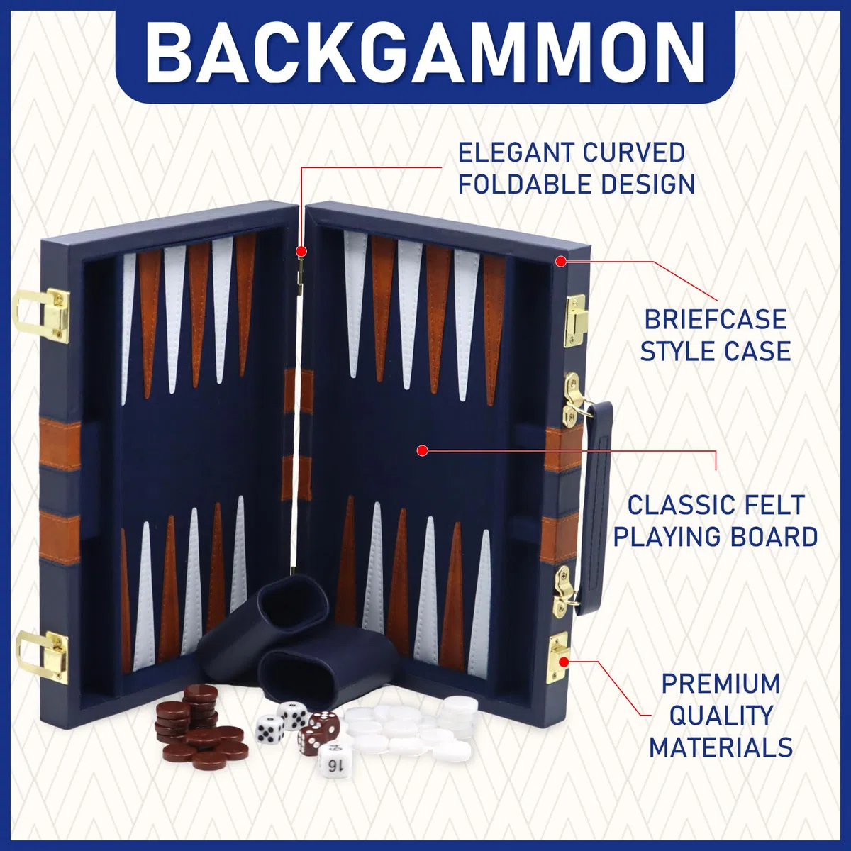 Backgammon Set legno Valigetta Backgammon da 11 pollici con Accessori Complet con Custodia in Pelle di Alta Qualità Set Portatile da Viaggio (11pollici, blu navy)