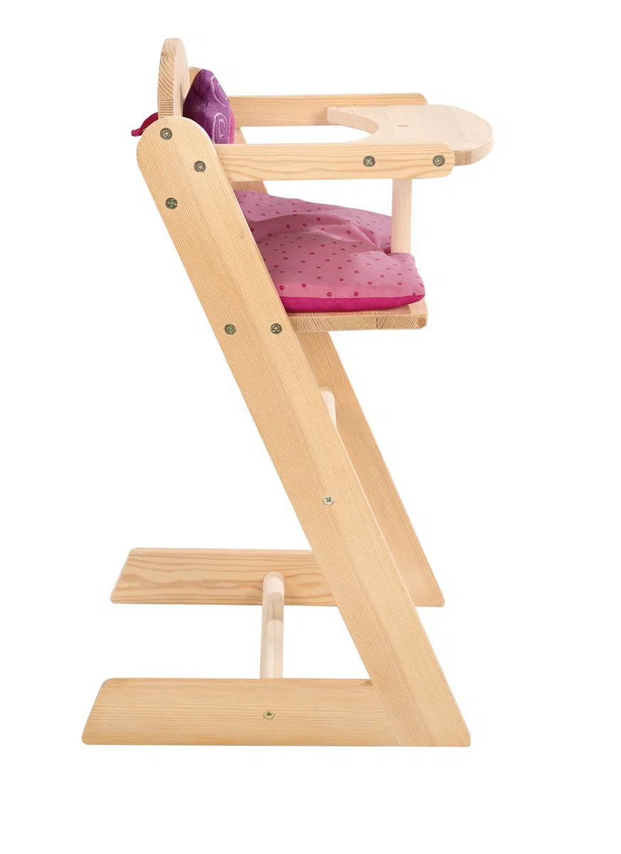 roba Seggiolone per Bambole Happy Fee, con Fiore, Legno Naturale, Cuscino Rosa