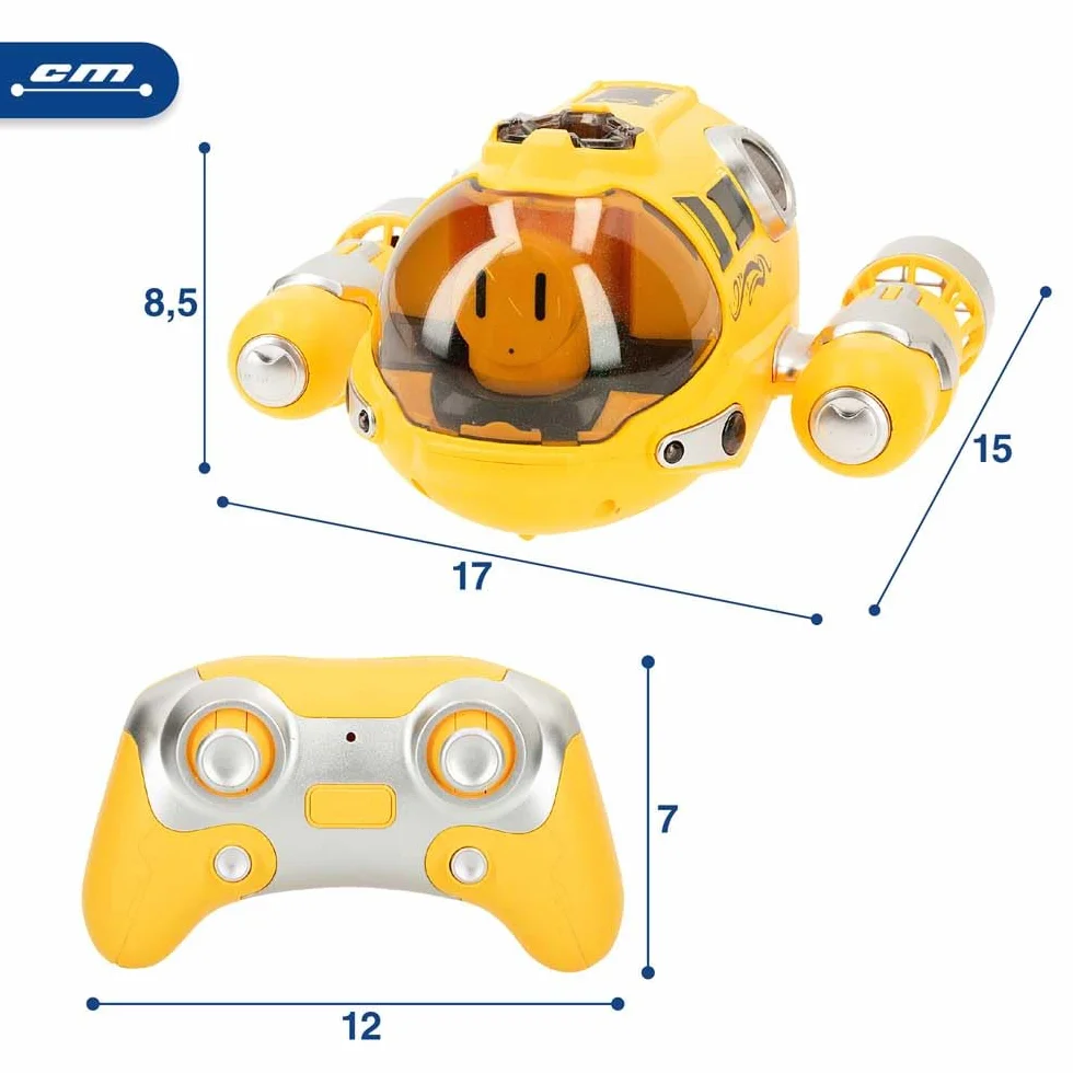 ColorBaby Subacqueo radiocomandato, 5 km/h, 25 m, rotazione a 360 gradi, con luci e spray acqua, 2,4 GHz, telecomando sommergibile, regalo per bambini, giocattoli acquatici, barca giocattolo piscina
