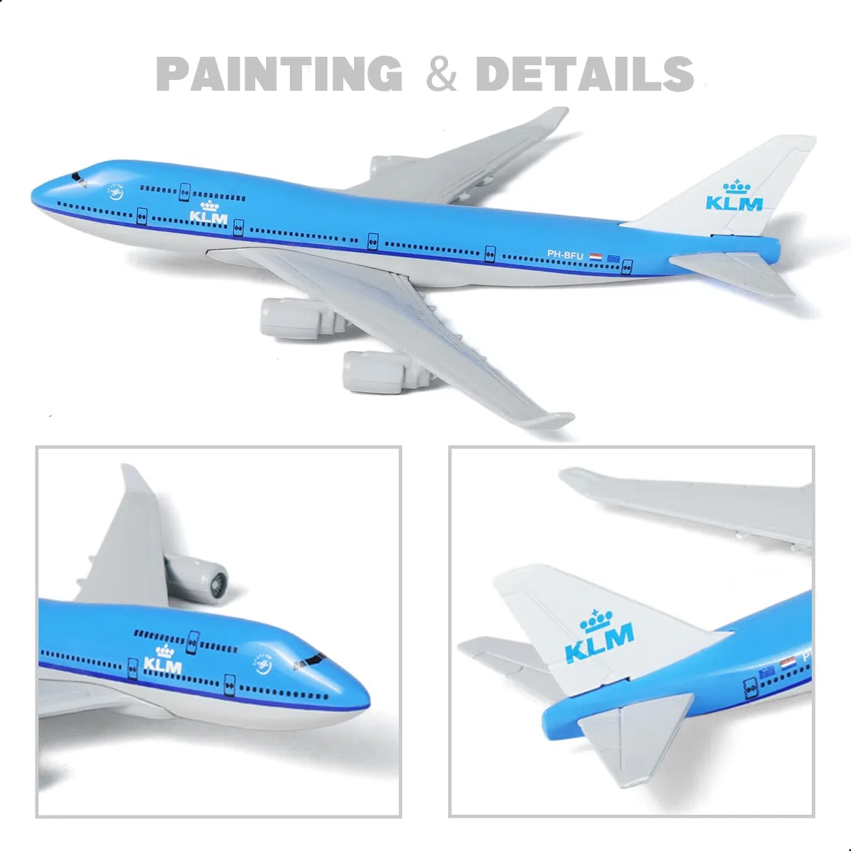 Boeing 747 KLM Airlines 1/400 Modello di Aeroplano in Metallo Pressofuso con Supporto Airlines Display in Lega Kit Modello da Collezione per Regalo per Appassionati di Aviazione,15*14.5*6 cm