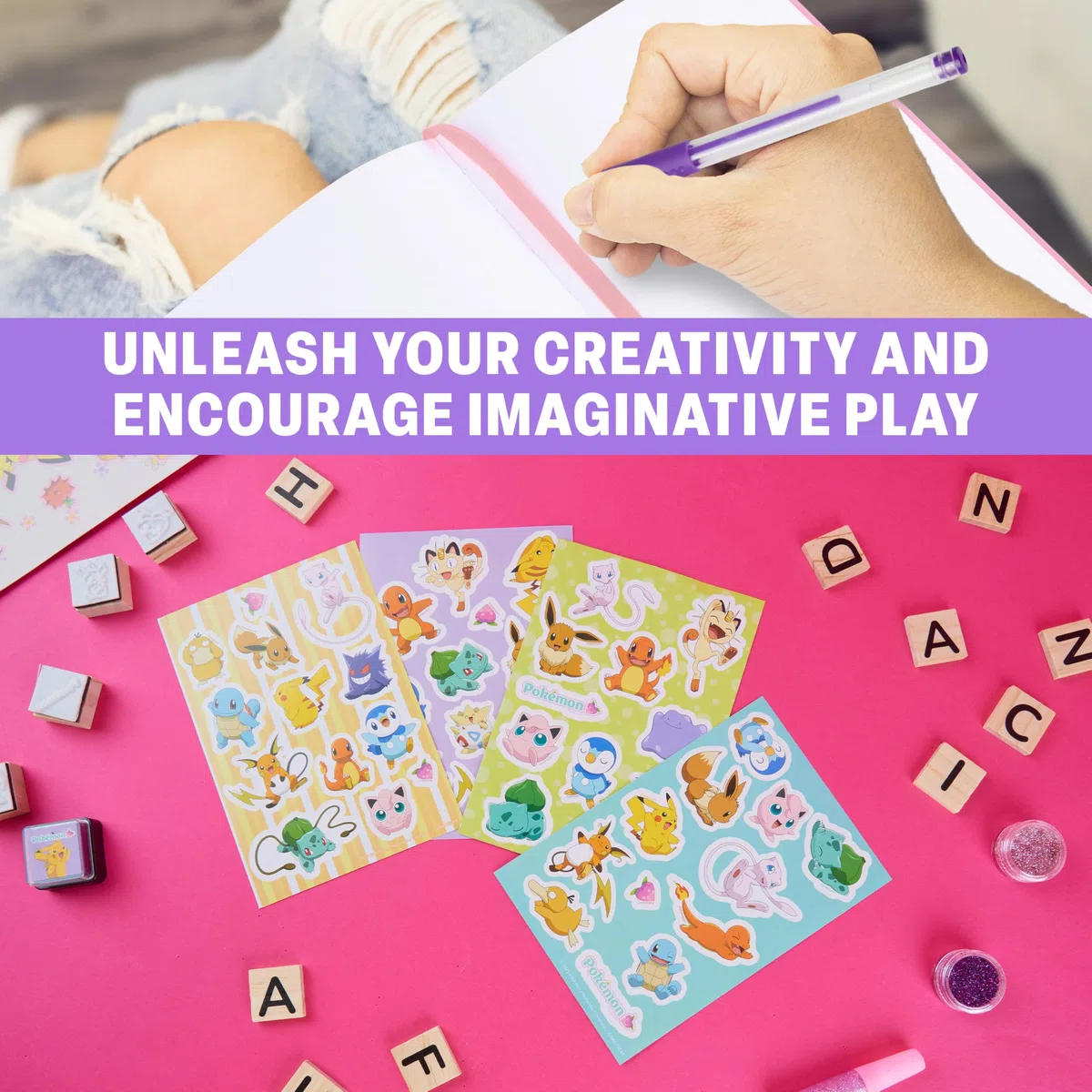 Pokémon Scrapbooking Kit, 47 Pz Scrapbook Forniture, Kit Disegno Bambini, Glitter Penne Gel Adesivi e Accessori, Riempitivi Calze Regali per Bambini