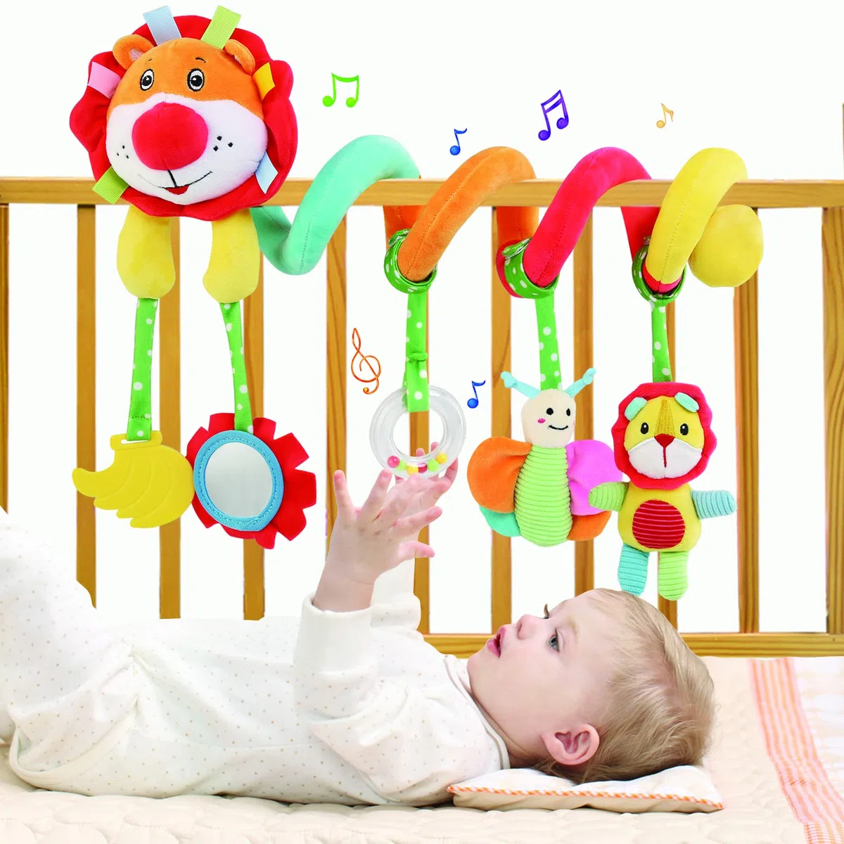 Giochi Neonato 0-3-6-12 Mesi, Gioco Passeggino Neonato, Spirale Passeggino, attività Giocattolo a Sonaglio Appeso, Carrozzina Peluche Giocattoli Regalo per Neonato Bambini - Leone