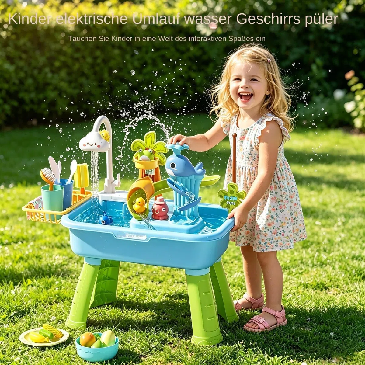 Generisch - Tavolo da gioco per bambini, per esterni, con pompa 'acqua, lavello 4 in 1 con acqua corrente e una pompa, per bambini con , tavolo da gioco d'acqua, giocattolo d'acqua, ABS