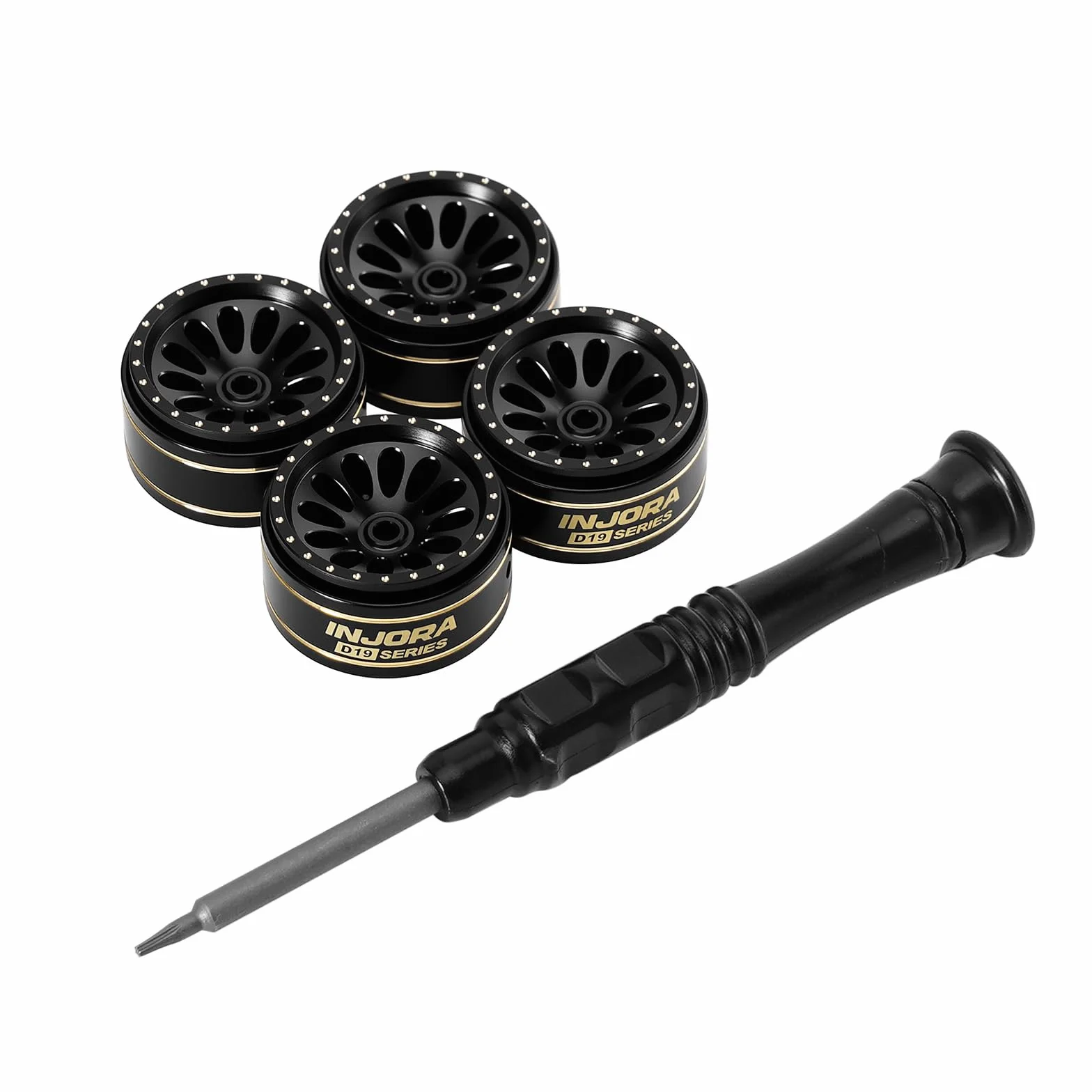 INJORA D19 Ripple 0,7" Cerchi Beadlock in Ottone con Rivestimento Nero per 1/30 Axial SCX30 (W7005)