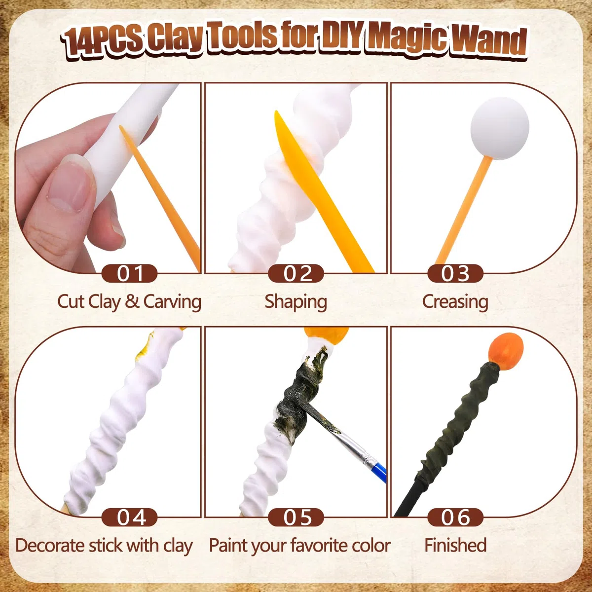32 pezzi Bacchette Magiche Fai Da Te in Legno, Bacchetta Magic Magiche a Craft Set Bambini con 12 colori Acrilici, 14 Strumenti di Formatura per l'artigianato Set Creativi Craf