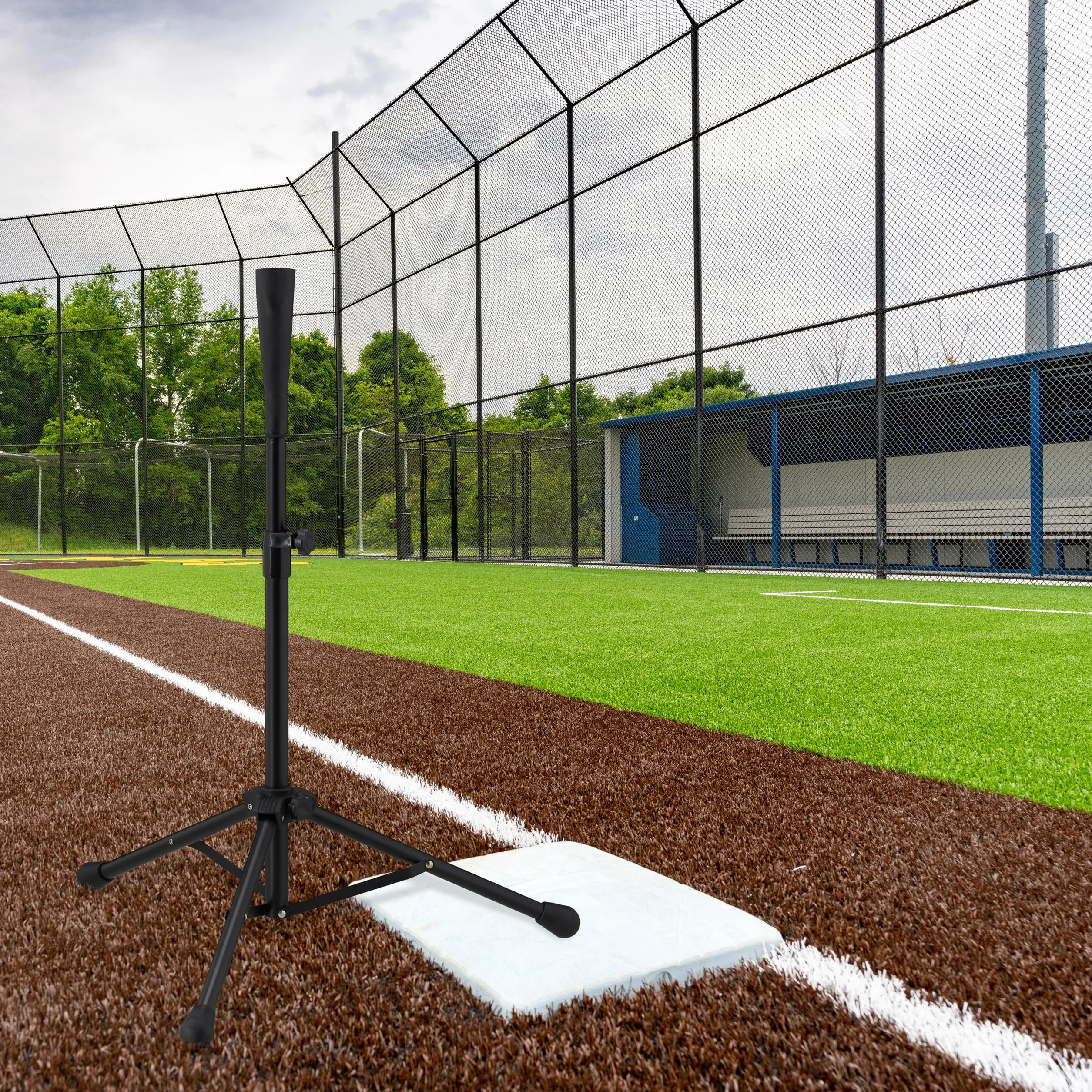 Relaxdays Batting Teeper Baseball e Softball, Ausilio per la Battuta Supporto Regolabile in Altezza da 72 a 121 cm, Nero