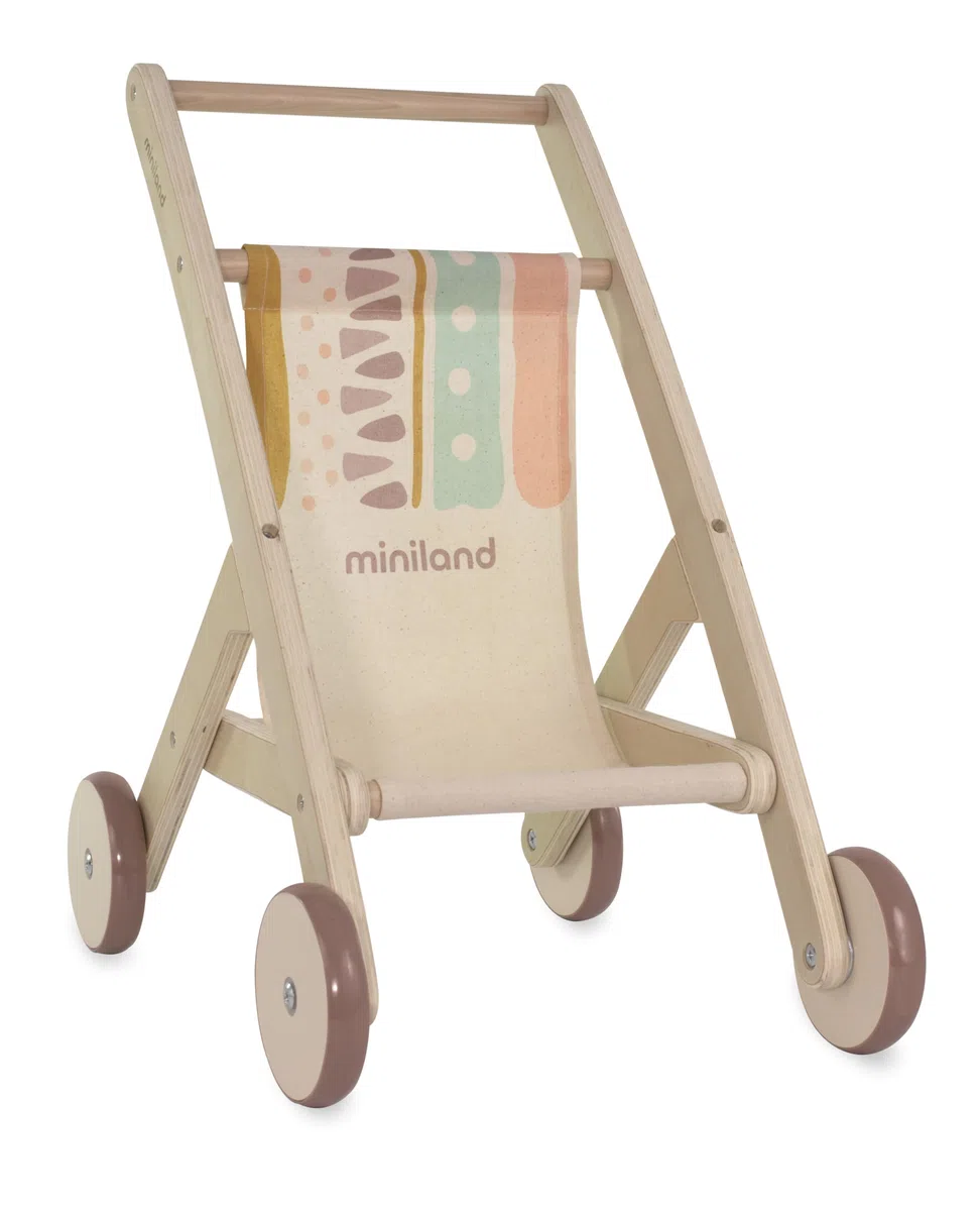 Miniland Dolls Carrello per bambole. Realizzato in legno proveniente da foreste sostenibili (FSC).