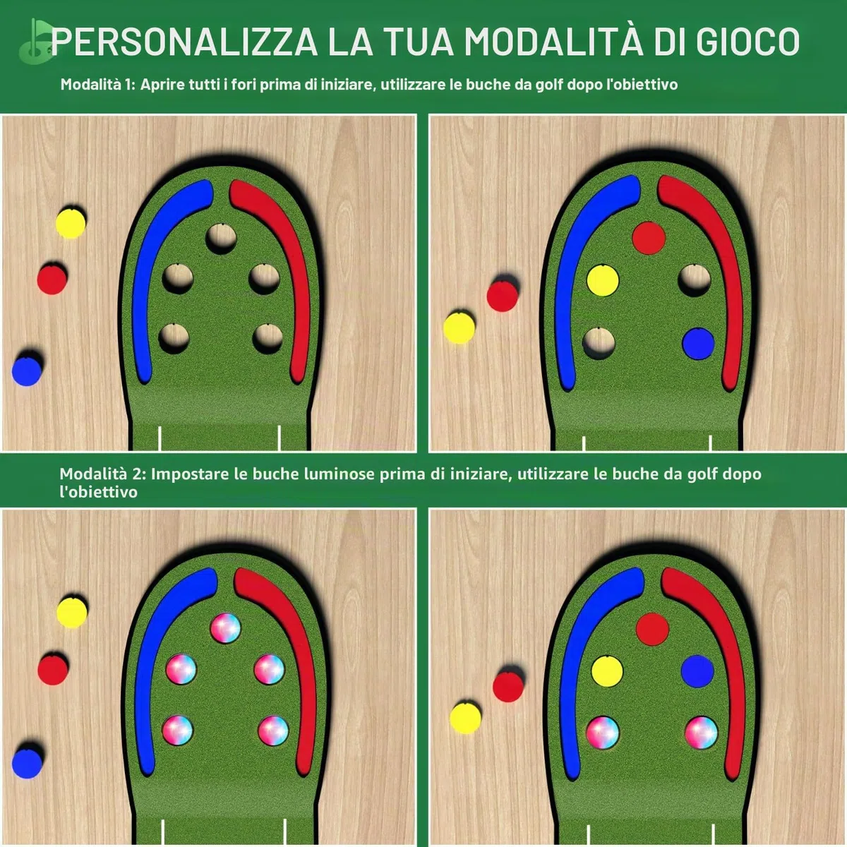Vatos Golf Game Indoor-Tappetino da Golf per Bambini con Palline e buche a LED, Mazze da Golf, Divertimento al Chiuso e all'aperto per casa, Cortile, Ufficio, Regali per Bambini, Adolescenti e Adulti