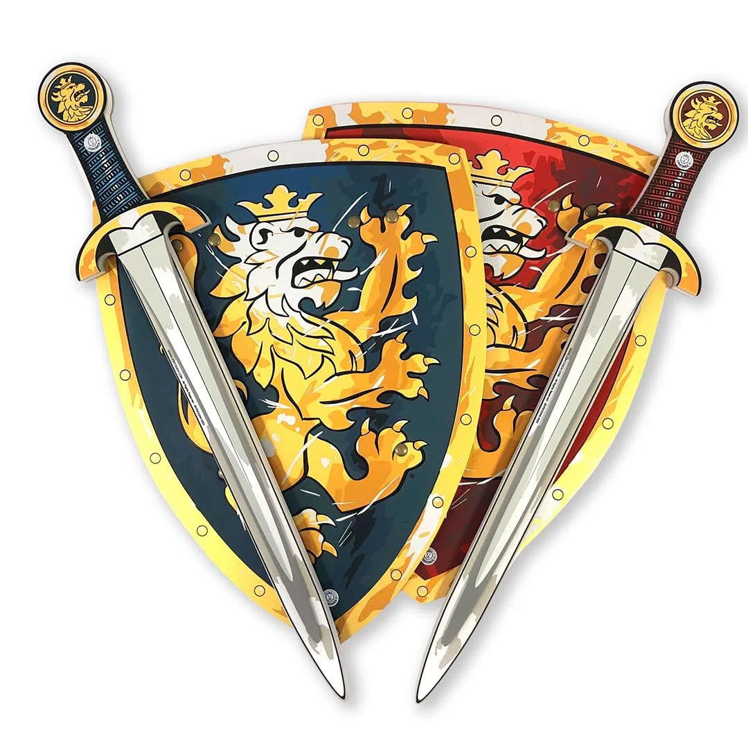 Liontouch - Set di 2 Spade e 2 Scudi da Cavaliere per Ragazzi, Blu/Rosso - età 3-8 Anni | Stile Medievale in Gommapiuma Resistente e Sicura | Armi e Accessori per Giochi di Ruolo in Costume