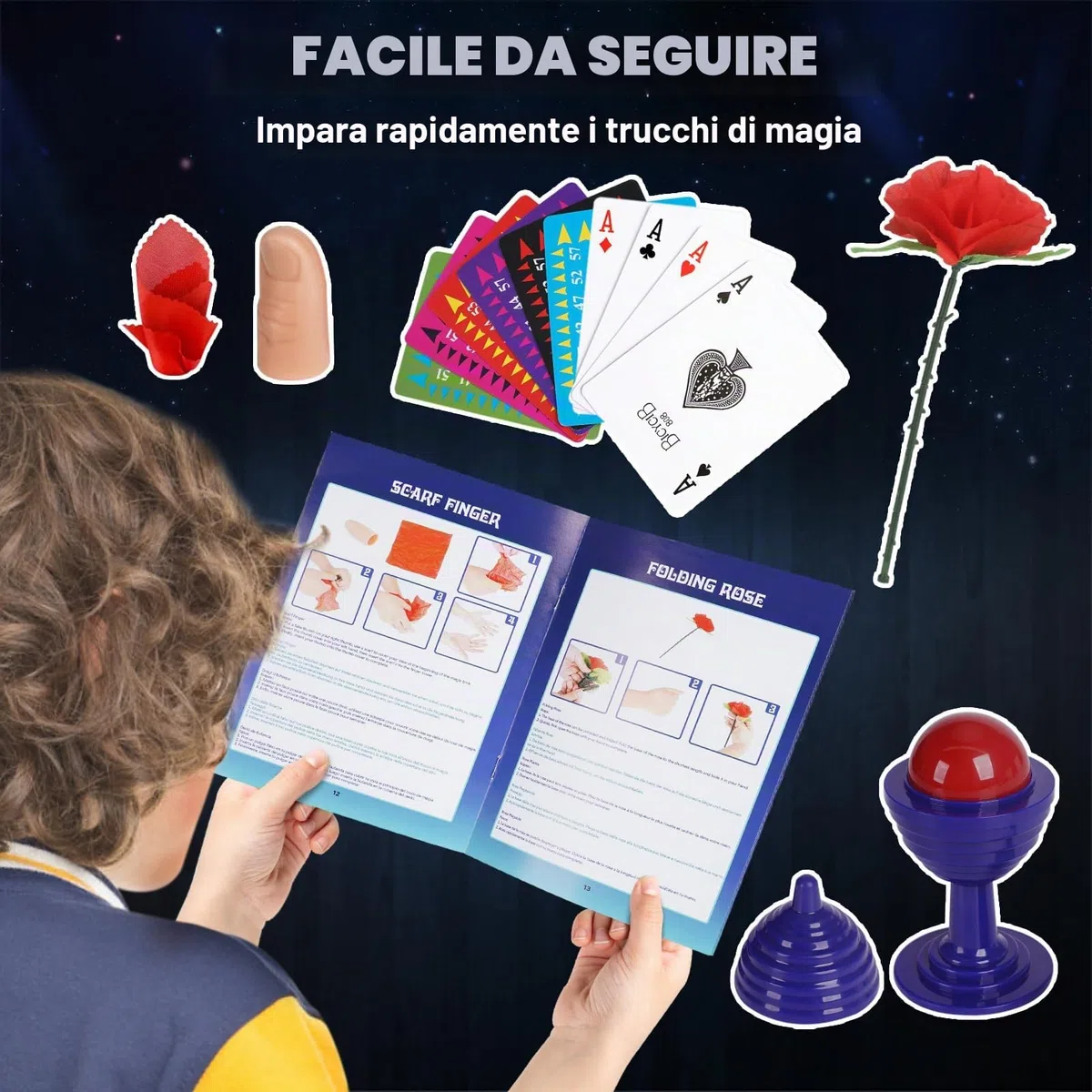 DINORUN Giochi di Magia per Bambini Giochi Bambini con Bastone Magico & Cappello Magico & Istruzioni, Regalo Bambini 6 7 8 9 10 11 12 Anni, 75+ Trucchi di Magia