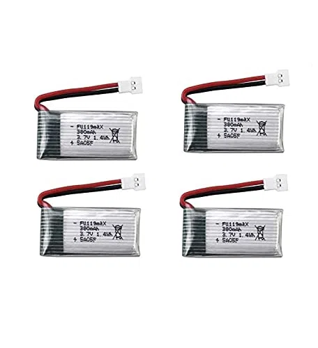 YUNIQUE GREEN-CLEAN-POWER - Set 4 Batterie LiPo 3.7V 380mAh per Quadricotteri RC | Compatibile con Hubsan X4, Syma X11, HS170 | Ottimizza Tempo di Volo, Silver