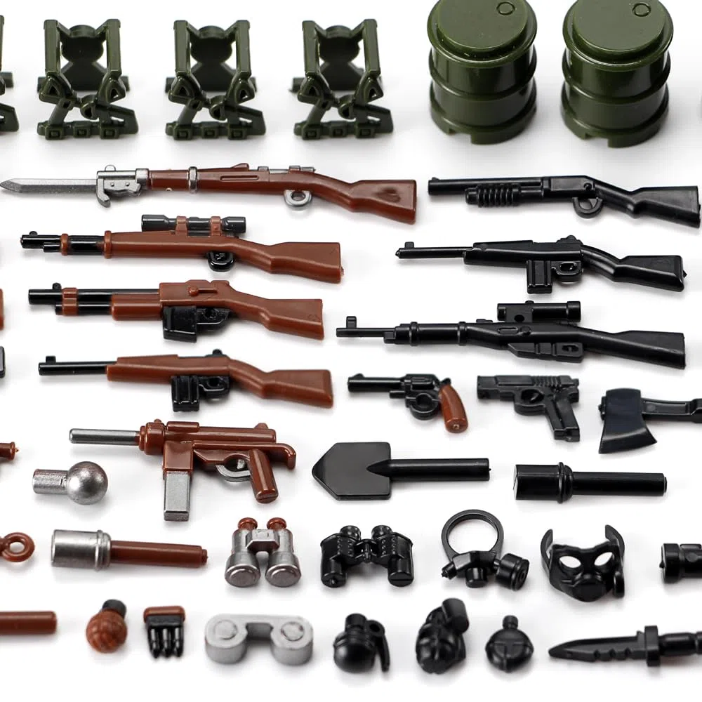 Pacchetto di armi WW2 Set di blocchi di costruzione di giocattoli militari per figure di soldati Pacchetto di modelli di equipaggiamento dell'esercito Pezzi compatibili con le principali marche