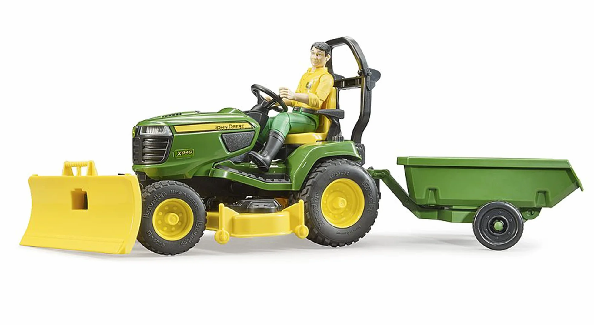 bruder 62104 - bworld trattore John Deere con rimorchio e giardiniere, trattore, figura giocattolo