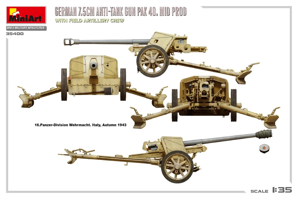 Miniart - cannone anticarro tedesco pak 40-1/35 - miniart 35400