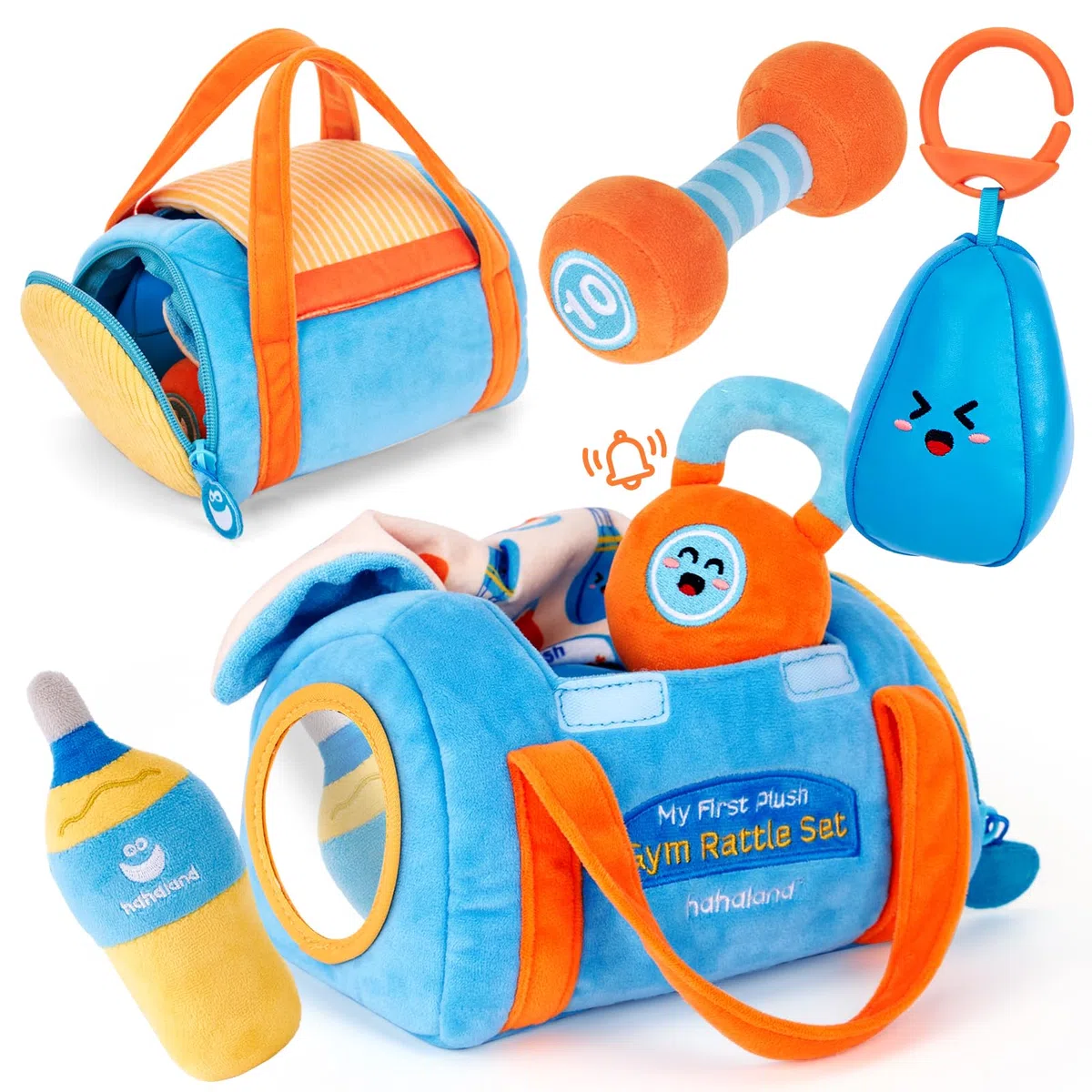 hahaland Giochi Montessori 6 Mesi, 6 PCS Set Peluche Fitness per Neonati con Sonagli e Specchio, Tummy Time Neonato Giochi Sensoriali per Neonati, 2025 Nuovo Design Set Regalo Neonato 3 6 9 12 Mesi