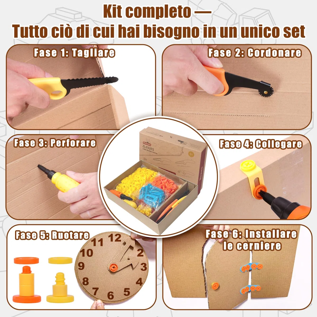 Kit di Costruzione in Cartone – 401 Pezzi, Set per Bambini con taglierino Dentellato Sicuro, Rullo per Piegatura, Viti e Dadi, Gioco STEM per progetti Fai-da-Te