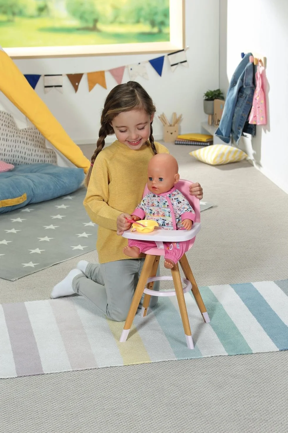 BABY born Seggiolone - Sedia per bambole in moderno look legno - Accessori di alta qualità per bambole - Adatto a bambini dai 3 anni in su
