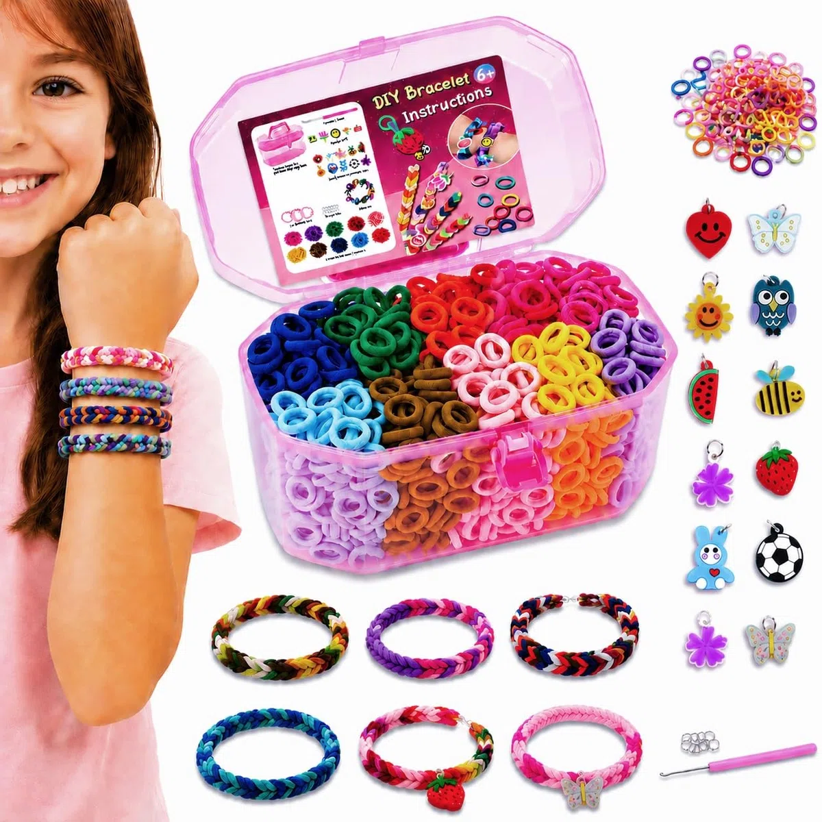 FunzBo Kit Braccialetti Fai da Te con 1000 Elastici in Cotone Morbido, Set Creativo Bambina per Creare Gioielli e Accessori Capelli, Regalo Compleanno Bambini e Giochi Creativi 6-12 Anni