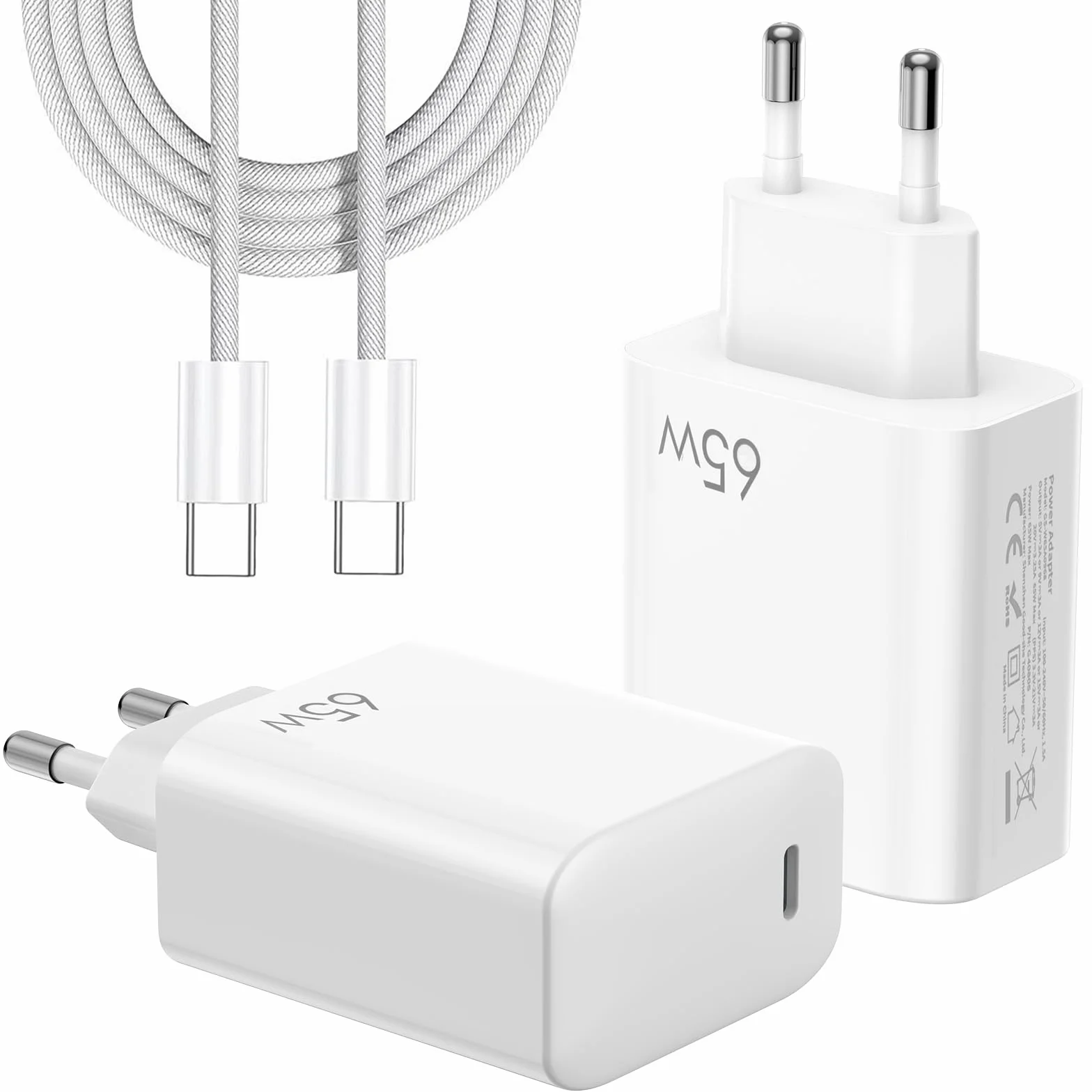 FPVtosky Caricatore USB-C da 65W Con Ricarica Rapida, Tecnologia GaN - Compatibile Con DJI Lito X1/NEO/Mini 5 Pro/4Pro/4K/Air 3S/Avata 2/Avata 360, Osmo Pocket 3/Pocket 4, Cavo C a C Incluso (Bianco)