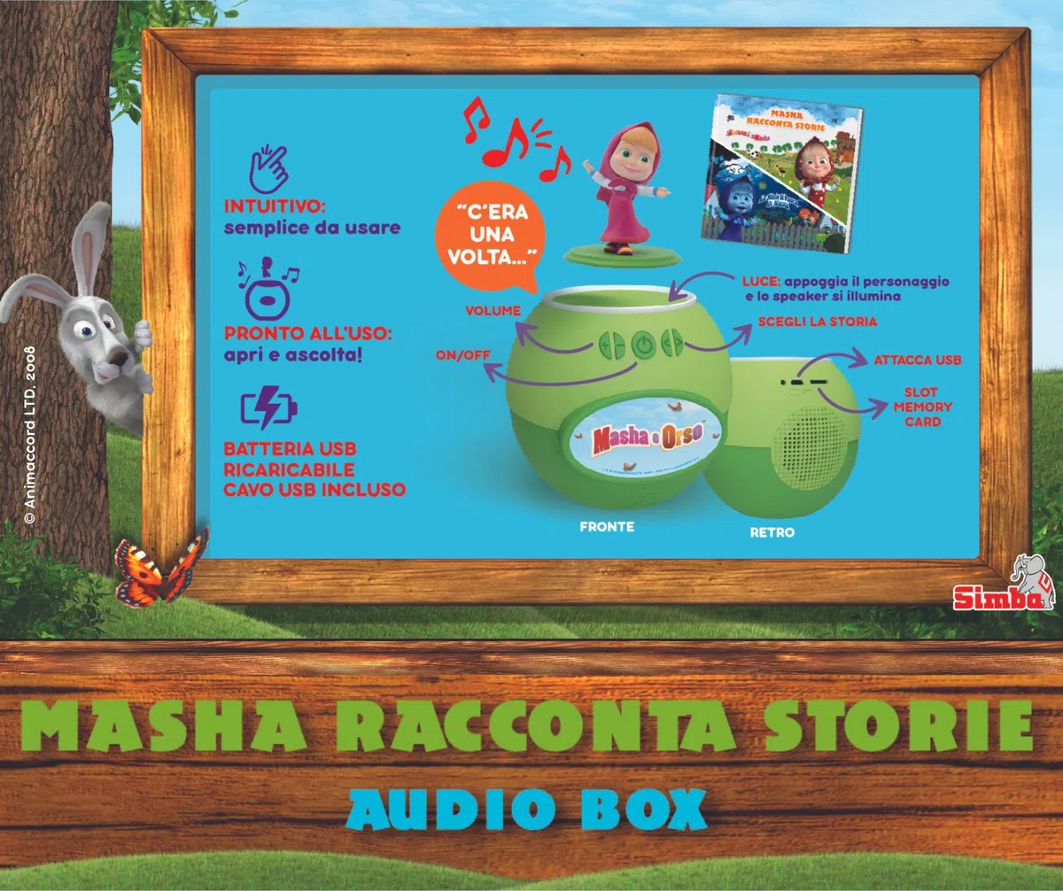 Simba - Masha Racconta Storie - 7101100076, + 3 Anni, Cassa Speaker Inclusi 2 Personaggi 130 Minuti con 24 Storie di Masha, USB, Italiano e Inglese