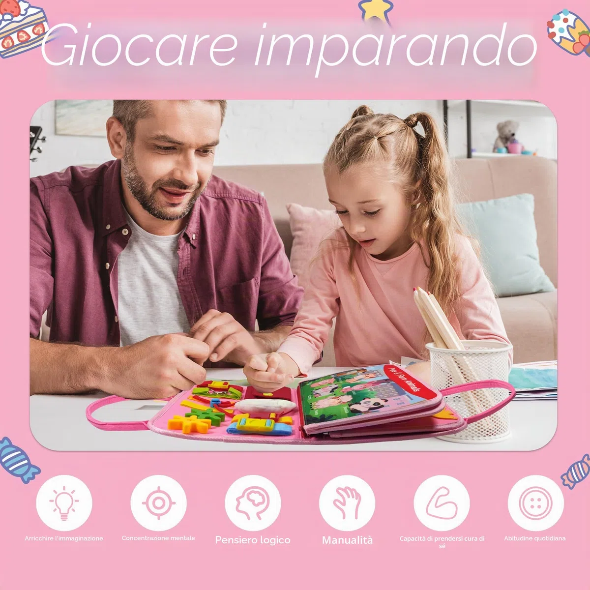 TenFans Busy Board - Giocattolo Montessori da 1 a 4 Anni, Giocattoli sensoriali, Regali per Ragazze per Imparare Le abilità motorie, attività educative, Giocattolo da Viaggio per Auto e Aereo