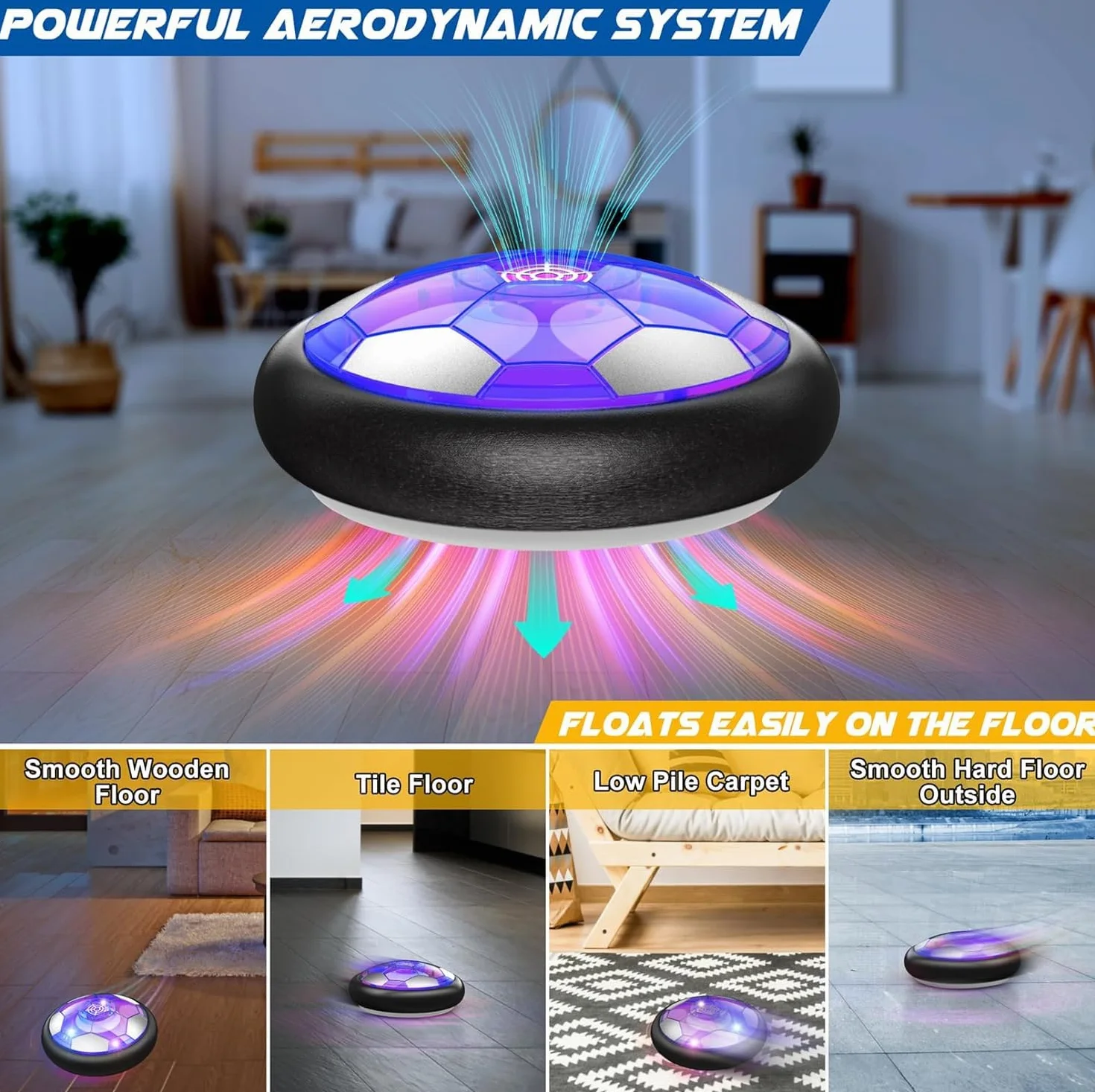 NIWWIN Pallone Calcio Fluttuante, Hover Ball Ricaricabile con luci LED, Include Rete e Porta per simulare Una Partita di Calcio, Giocattolo da Interni ed Esterni per Bambini dai 3 ai 12 Anni.