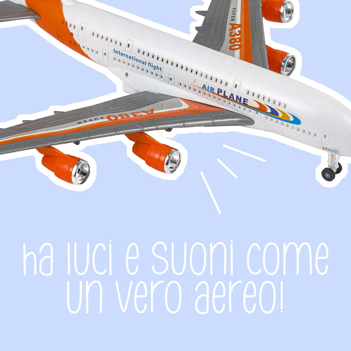 Baroni Toys Aeroplano Ready to Run Giocattolo con Luci e Suoni Colorato, Aereo Gioco da Bambino Accessori Inclusi, Gioco a forma di Aereo per Bambini 3 4 5 6 7 anni, 54x48x10 cm