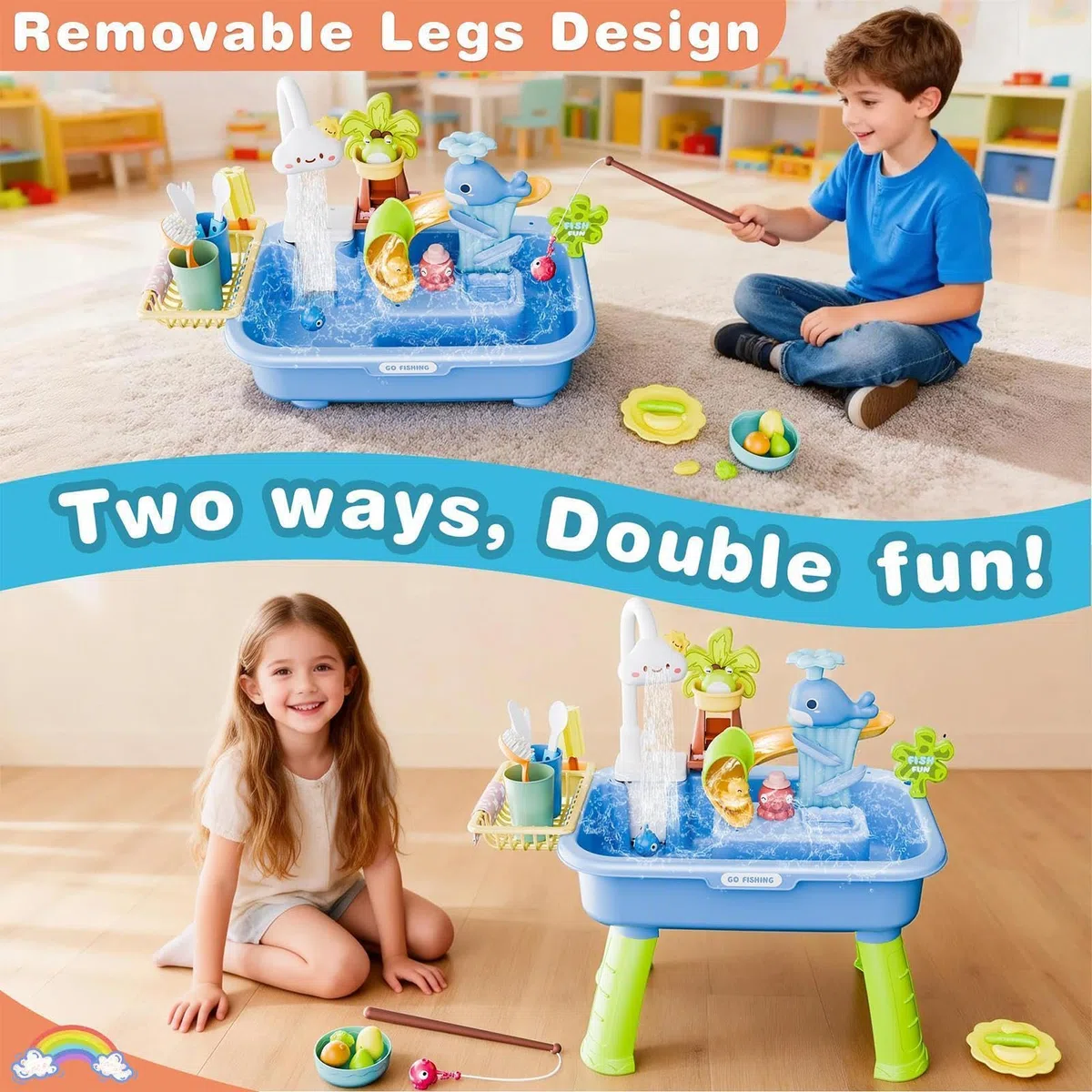 Tavolo D'acqua Per Bambini, Set Di Giochi Sabbia E Acqua, Divertenti Tavoli Da Gioco Acqua Lavandinos Con Acquas Corrente, Gambe Rimovibili Tavoli A-cqua Gioco Sensoriale Set, Per Bambini E Bambine