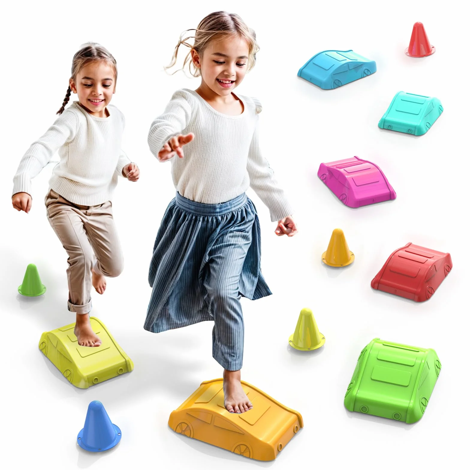 Tigerhu Set di Pietre Impilabili, Stepping Stones a Forma di Auto per Bambini fino a 120 KG, Giochi Giardino per Bambini, Giocattoli per Interni ed Esterni, Regalo per Ragazzi Ragazze dai 3 Anni in su