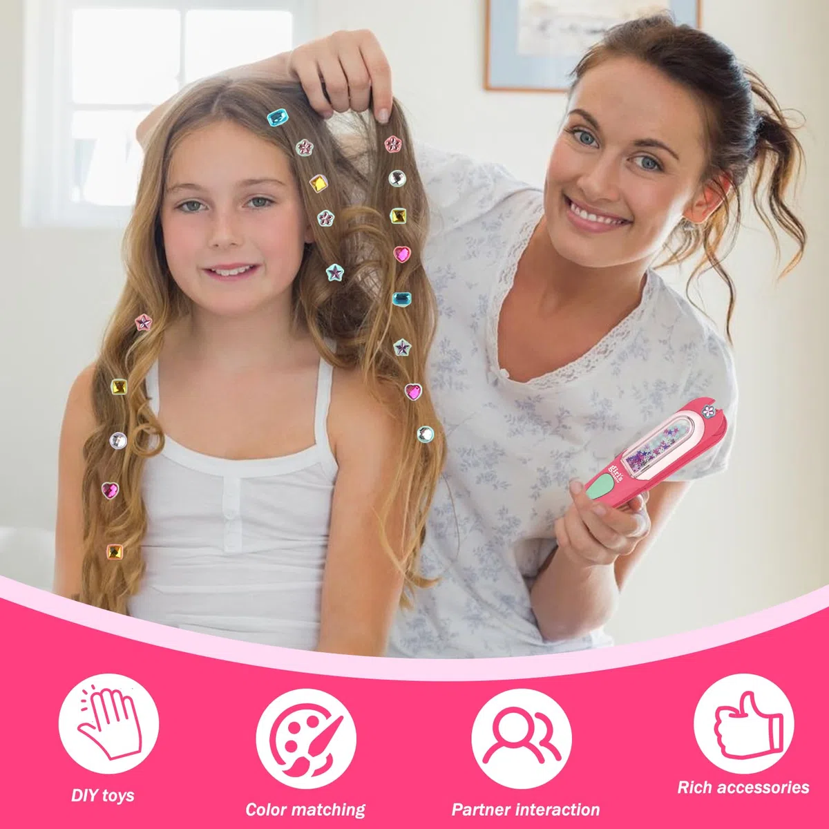 Kit di Bellezza per Capelli, Accessori per Capelli, Kit Gemme Capelli Giochi Bambina, Macchinetta Brillantini per Capelli, Regali Bambine 5 6 7 8 9 10 Anni, Regalo Compleanno Ragazza