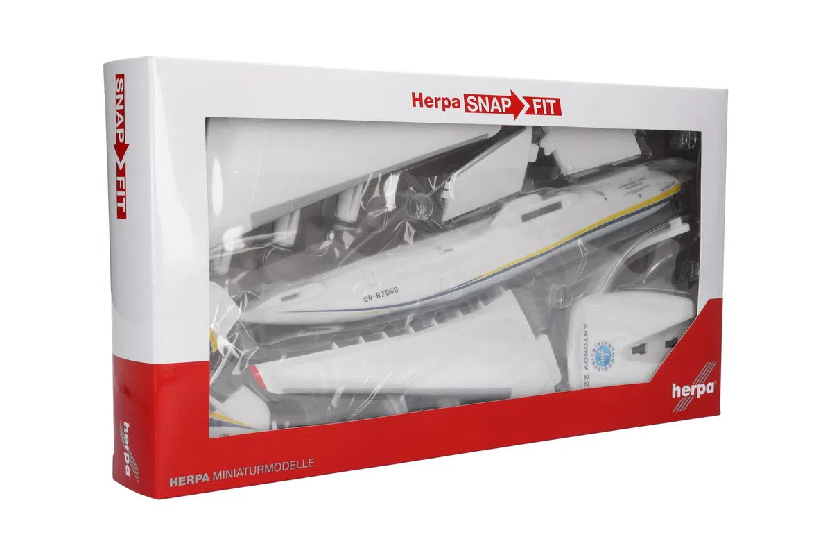 Herpa modello di aereo Antonov Airlines Antonov AN-225 "Mriya", in scala 1:250 - Snap-Fit, pezzo da collezione, miniatura deco, statuetta con supporto in plastica