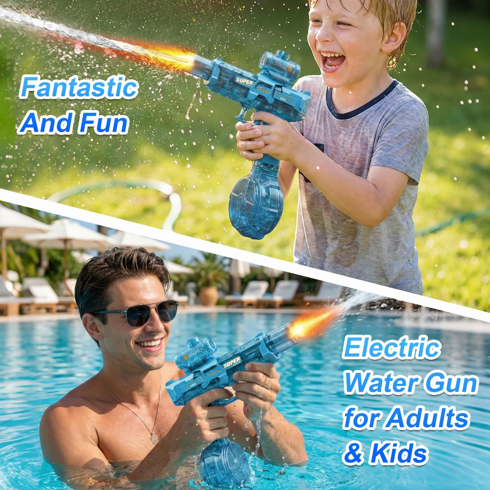 Pistola Ad Acqua Elettrica Per Bambini, Fucile Ad Acqua Automatico A Lunga Gittata, Electric Water Gun Luce Led Giocattoli Da Piscina Regali Per Adulti Ragazzi Ragazze (Pistola Nera)