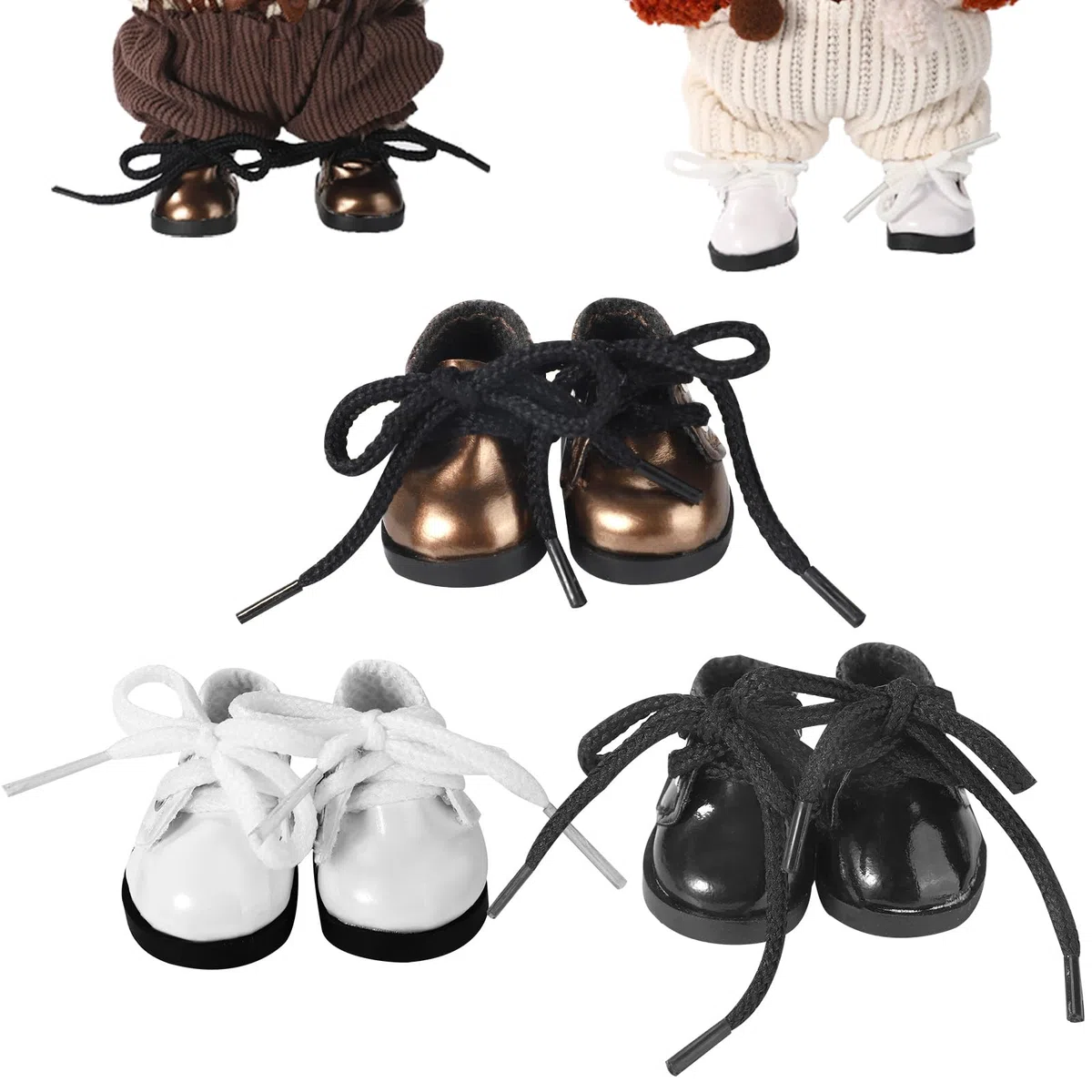 3 Paia di Scarpe per Bambole, 3 Colori in Vinile Mini Scarpe Giocattolo Carine Accessori Abiti Delicati alla Moda per Bambole da 17 cm (Nero, Bianco, Marrone)