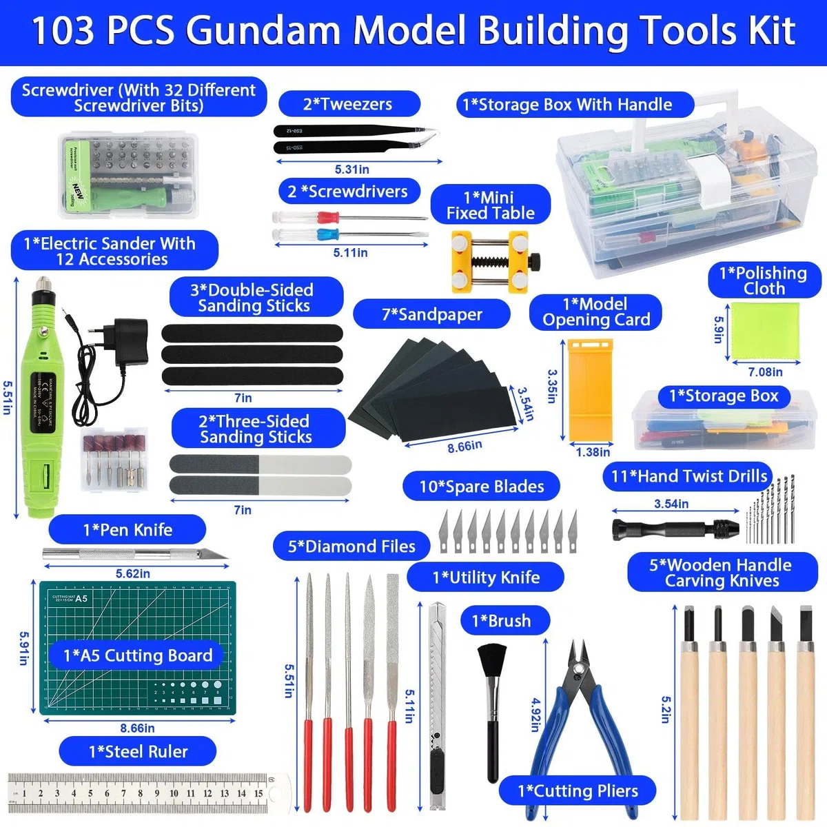 QLOUNI 103 Pezzi Kit Modellismo, Kit di Strumenti Base Modello per Gundam Model Tools Craft Set, Gunpla Model Kit per Edifici Auto Aerei Modello Assemblare Costruzione Riparazione e Fissaggio