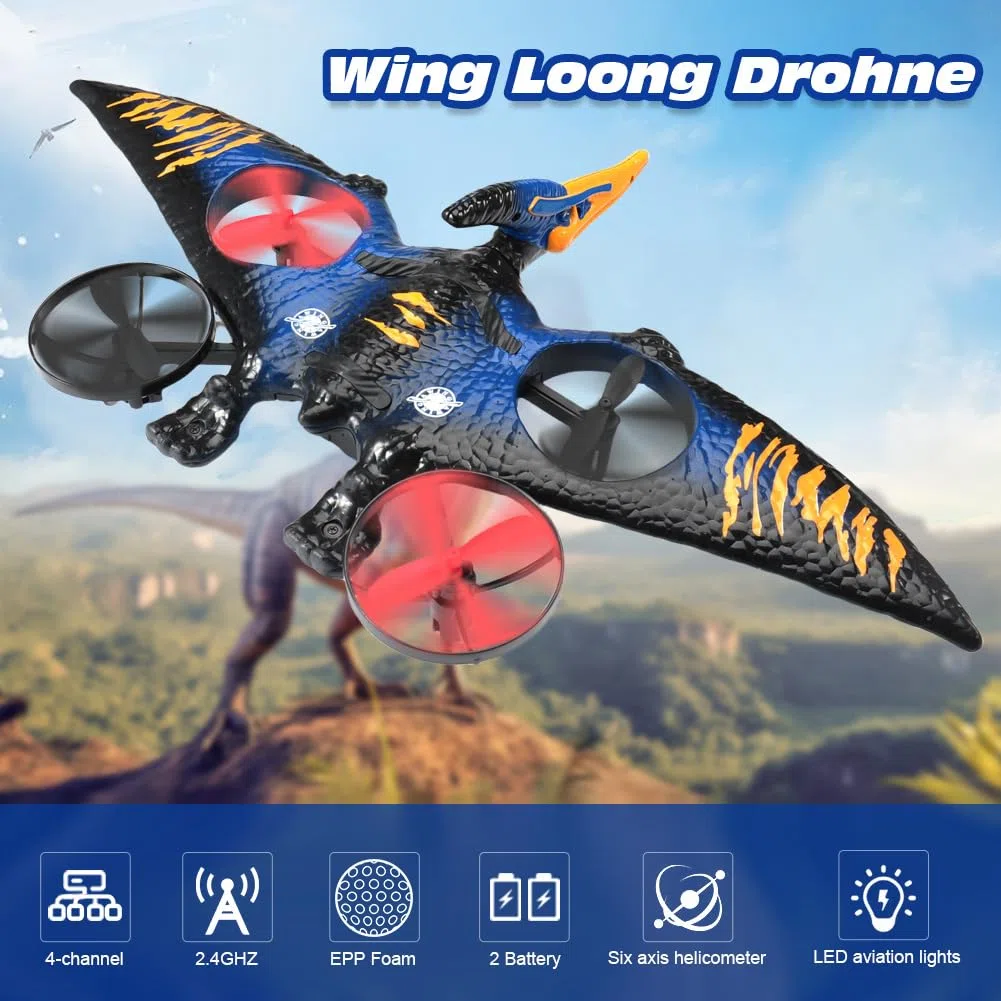 Drone giocattolo dinosauro pterodattile per bambini, facile da volare, drago, aereo telecomandato, giocattolo volante, regalo di compleanno per ragazzi, hobby, aereo telecomandato (blu)
