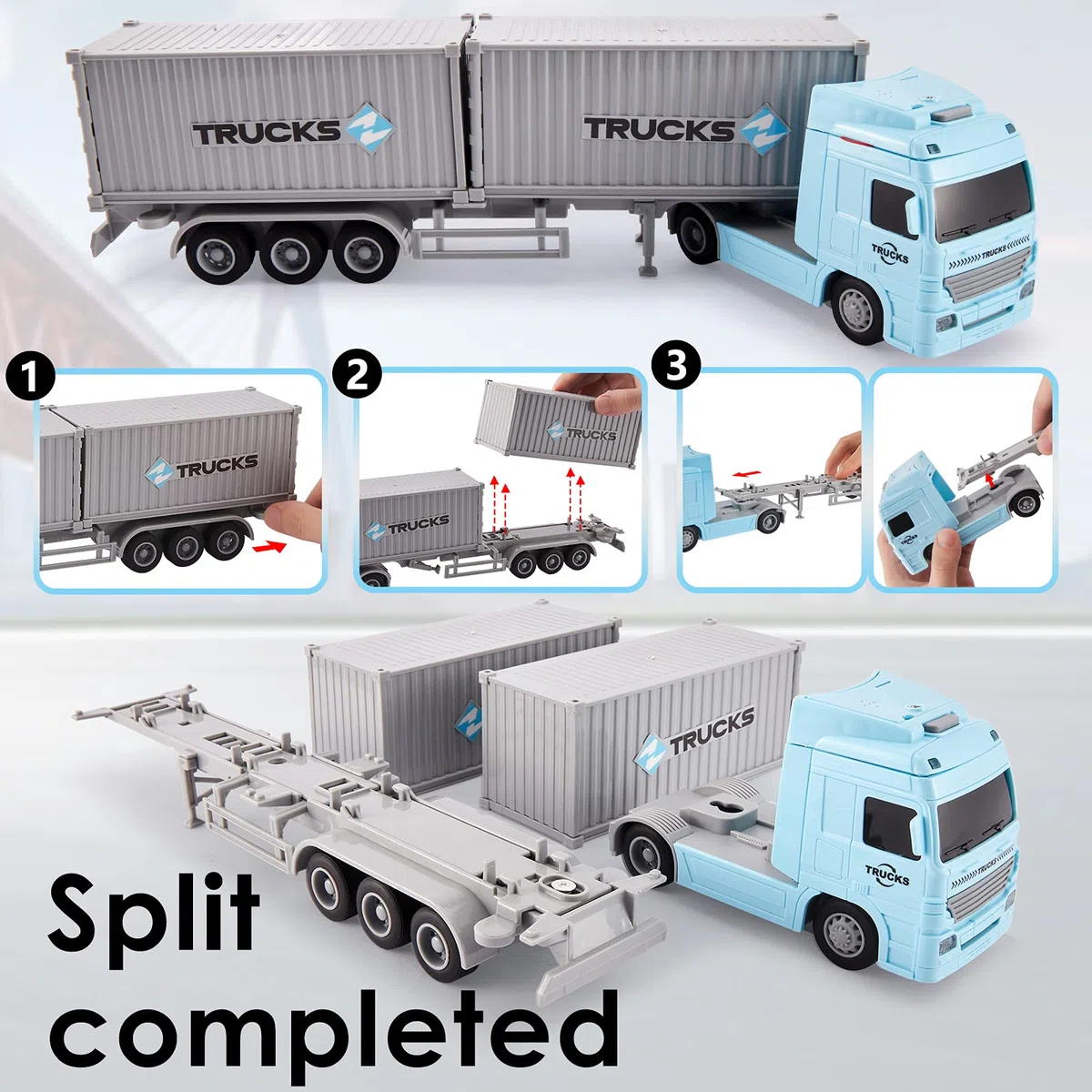 HERSITY Autoarticolato Giocattolo Container Truck con Luci e Suoni Macchinine Bambino Regalo per Bambini 3 4 5 Anni