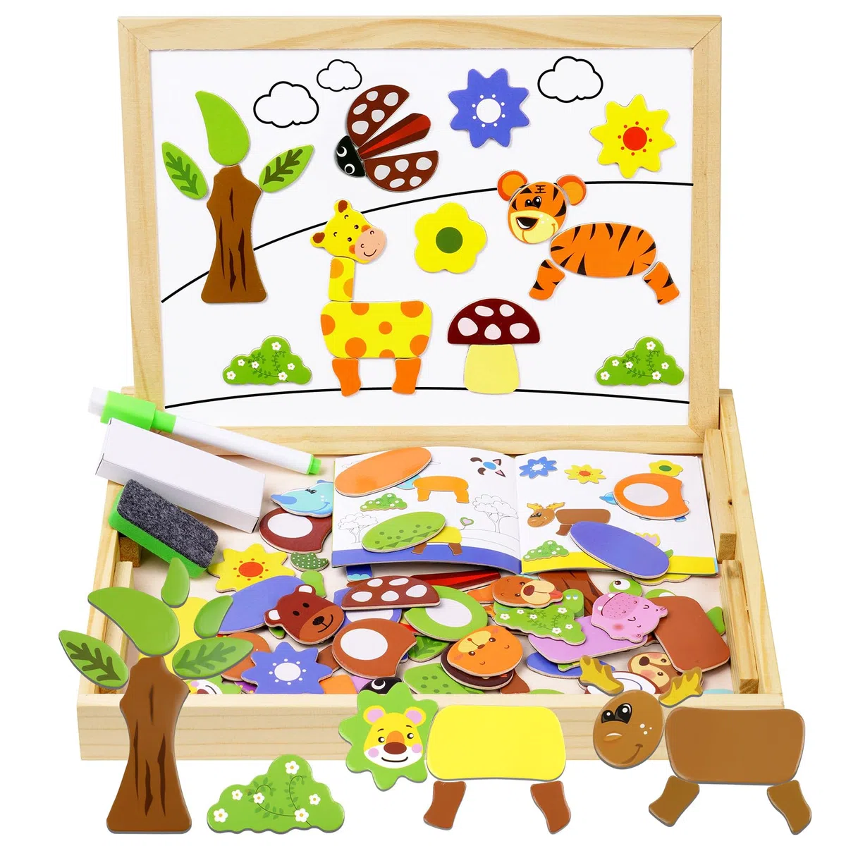 Aolso Puzzle Magnetico Legno, Giochi Montessori, Lavagna Animali Giocattolo,Puzzle Magnetico Giochi per Bambini Bambino 2 3 Anni, Sviluppo della Motricità Fine e dell'Immaginazione