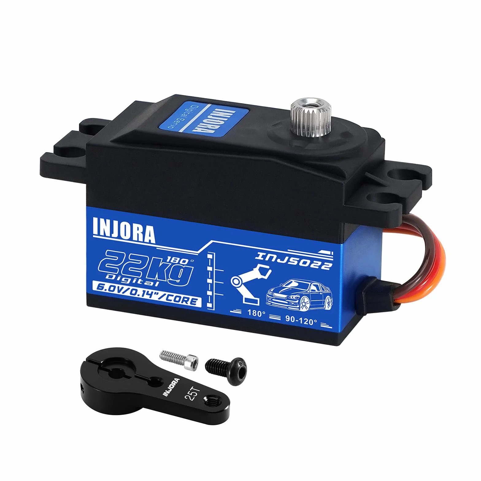INJORA INJS022 Servo Digitale a Profilo Basso da 22KG con Braccio Servo 25T per Auto RC 1/10 e Modelli Robot