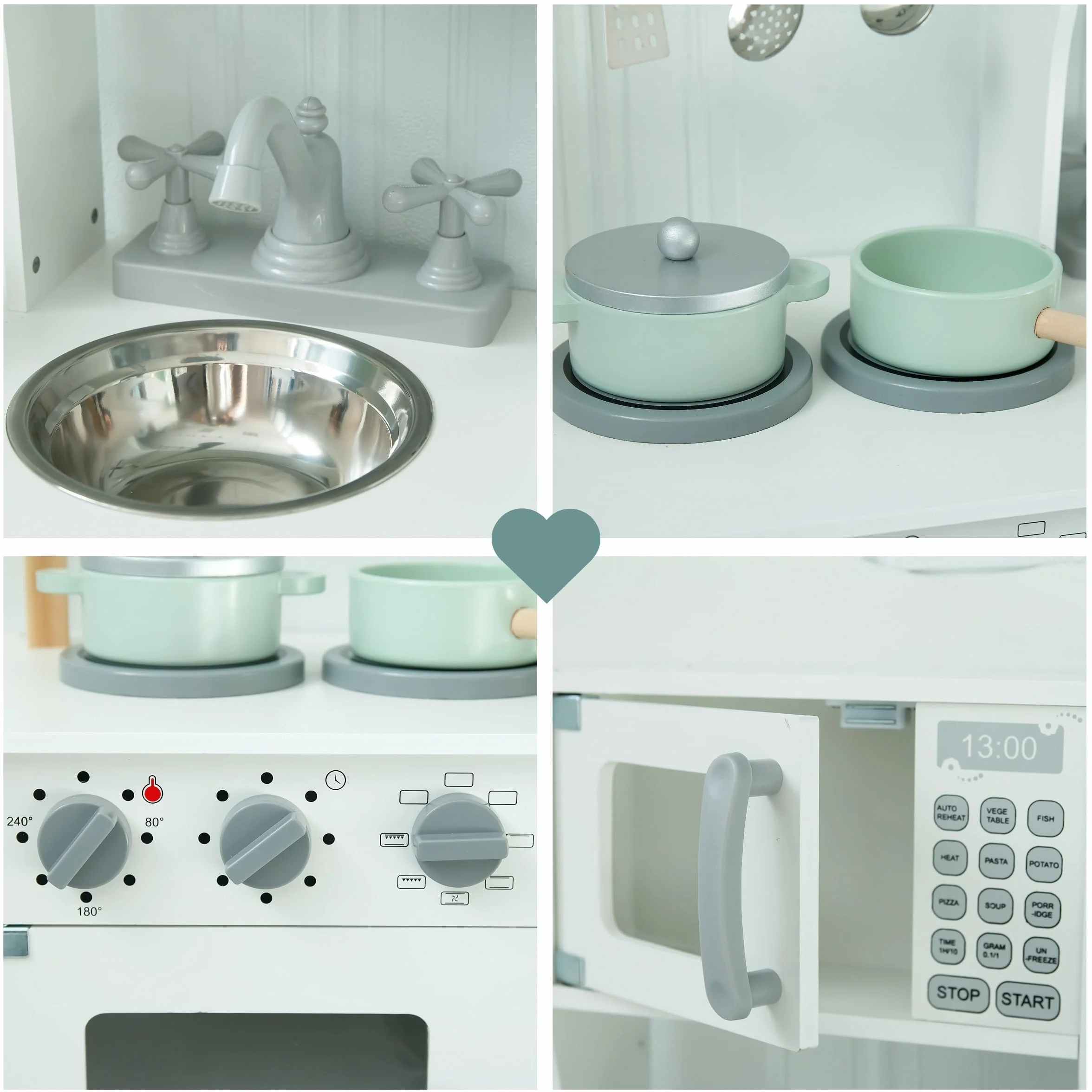 Mamabrum Cucina Giocattolo per Bambini in Legno - Cucina Completa con Forno, Microonde e Lavello - Set Montessori con Accessori e Suoni Meccanici per Bimbi da 3 Anni