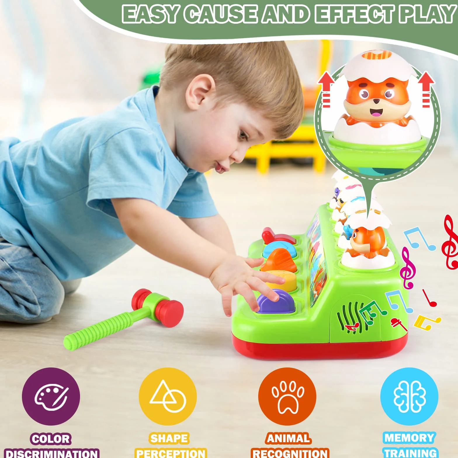 Yerloa Giochi Bambini 1 Anno Montessori – Gioco Pop-Up Educativo con Animali Suoni Luci Musica – Sviluppo Sensoriale Abilità Motorie – Regalo Compleanno Natale Bambina Bambino 1 2 3 Anni