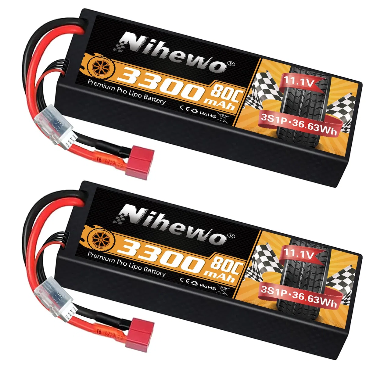 3S Lipo Batteria 3300mAh 80C Batterie Lipo 11,1v RC Hardcase con Connectore Deans T Spina compatibile con Losi 1/8 1/10 RC Auto Camion Veicolo Elicottero Aereo Barca (2 pezzi)